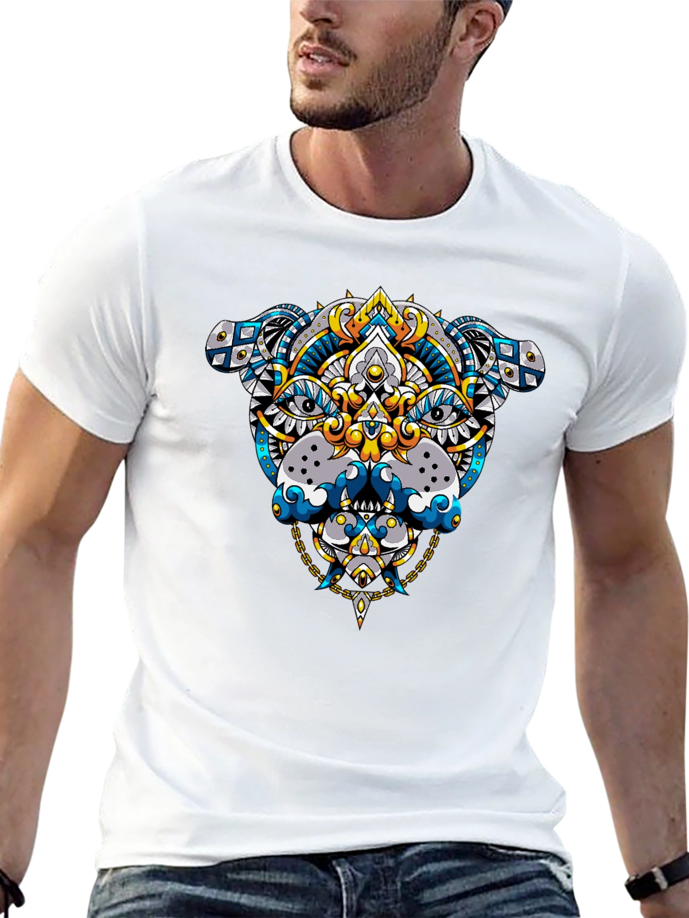 Geometric Dog Graphic Tee - Black