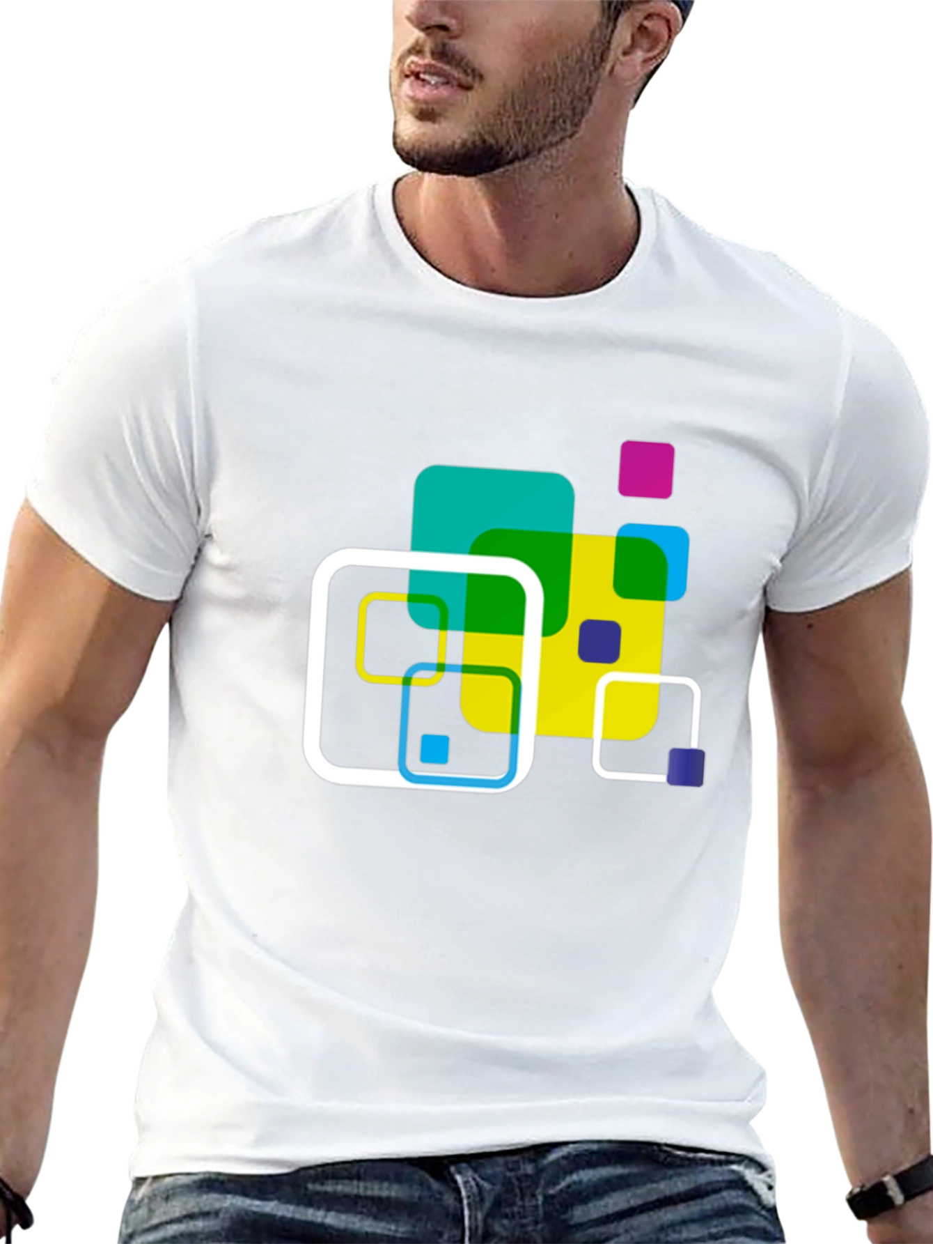 Abstract Square Design Black T-Shirt
