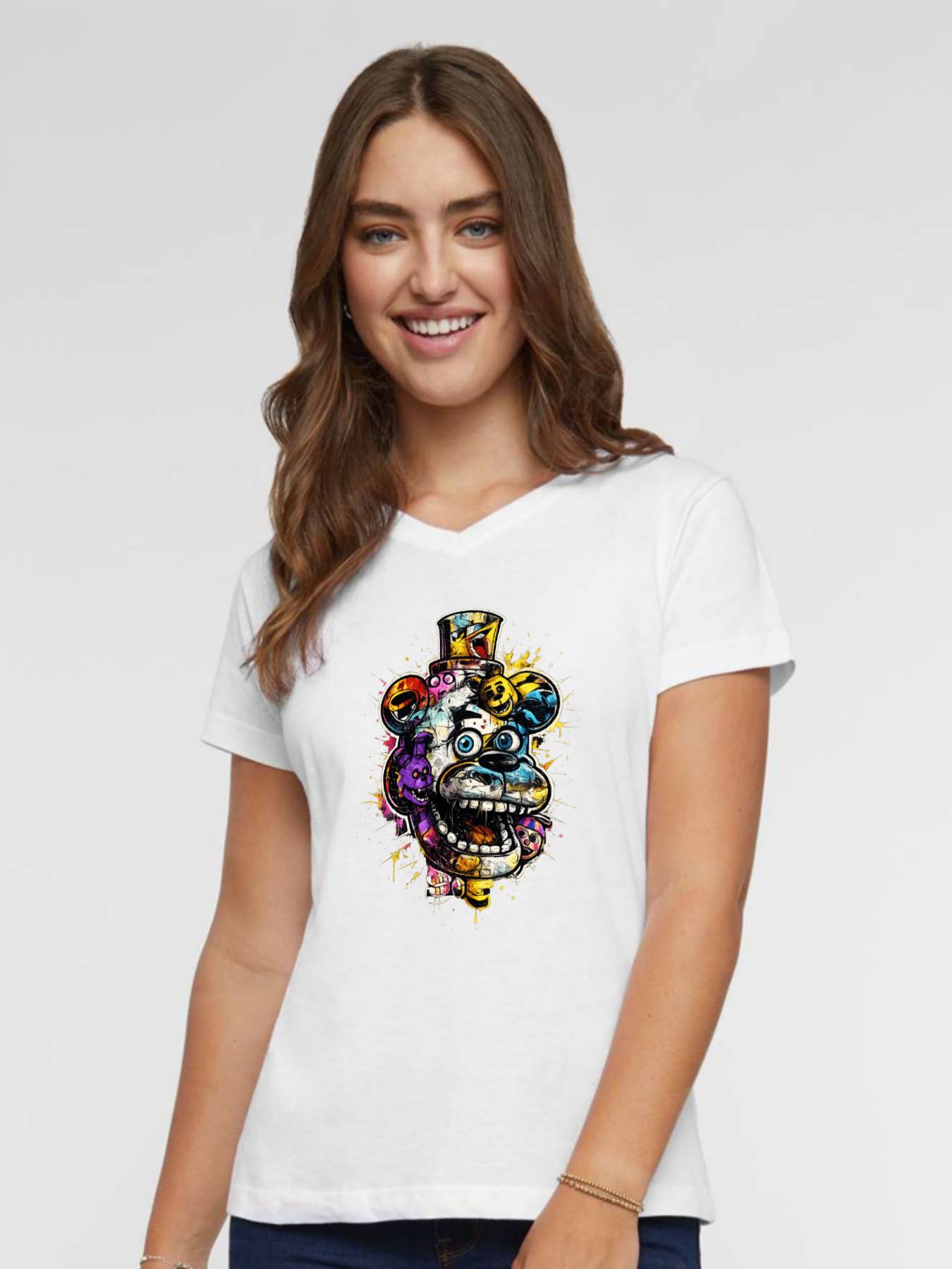 Women’s Vintage Horror Animatronic Graphic T-Shirt – Retro Streetwear Cotton Tee(hj35)