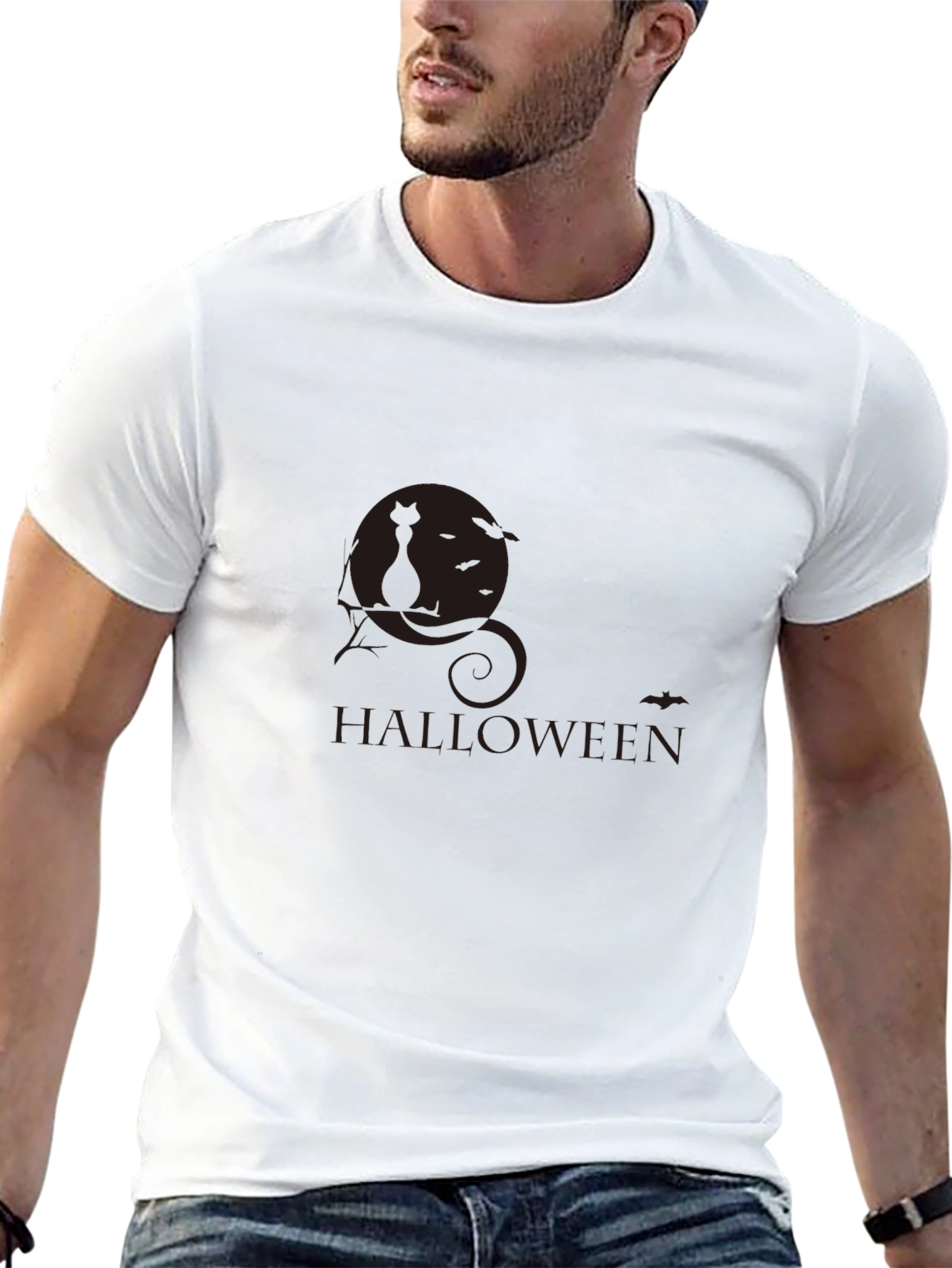 Halloween Black Cat Graphic T-Shirt