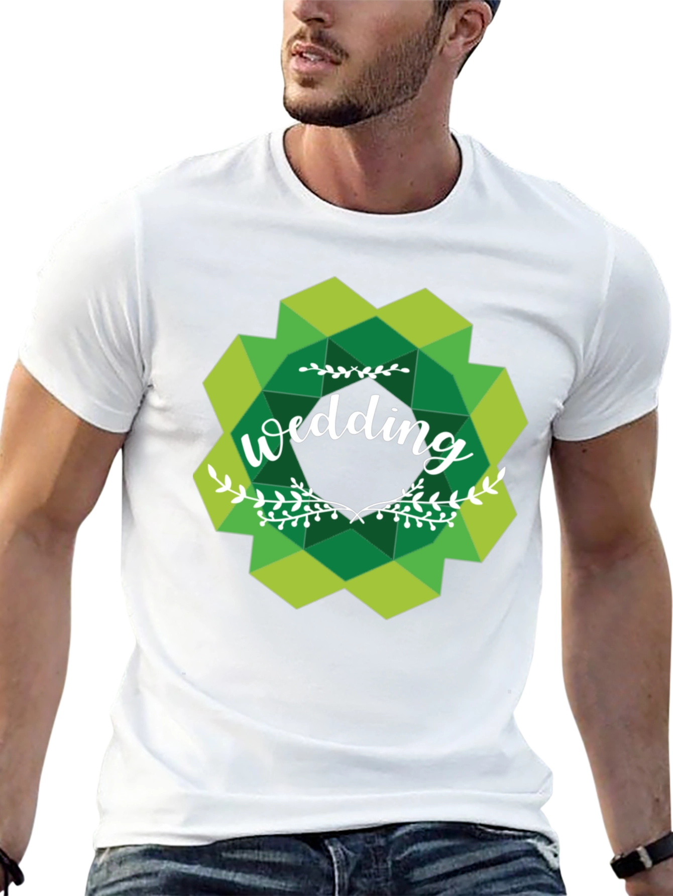 Wedding Graphic Tee - Green Geometric Design
