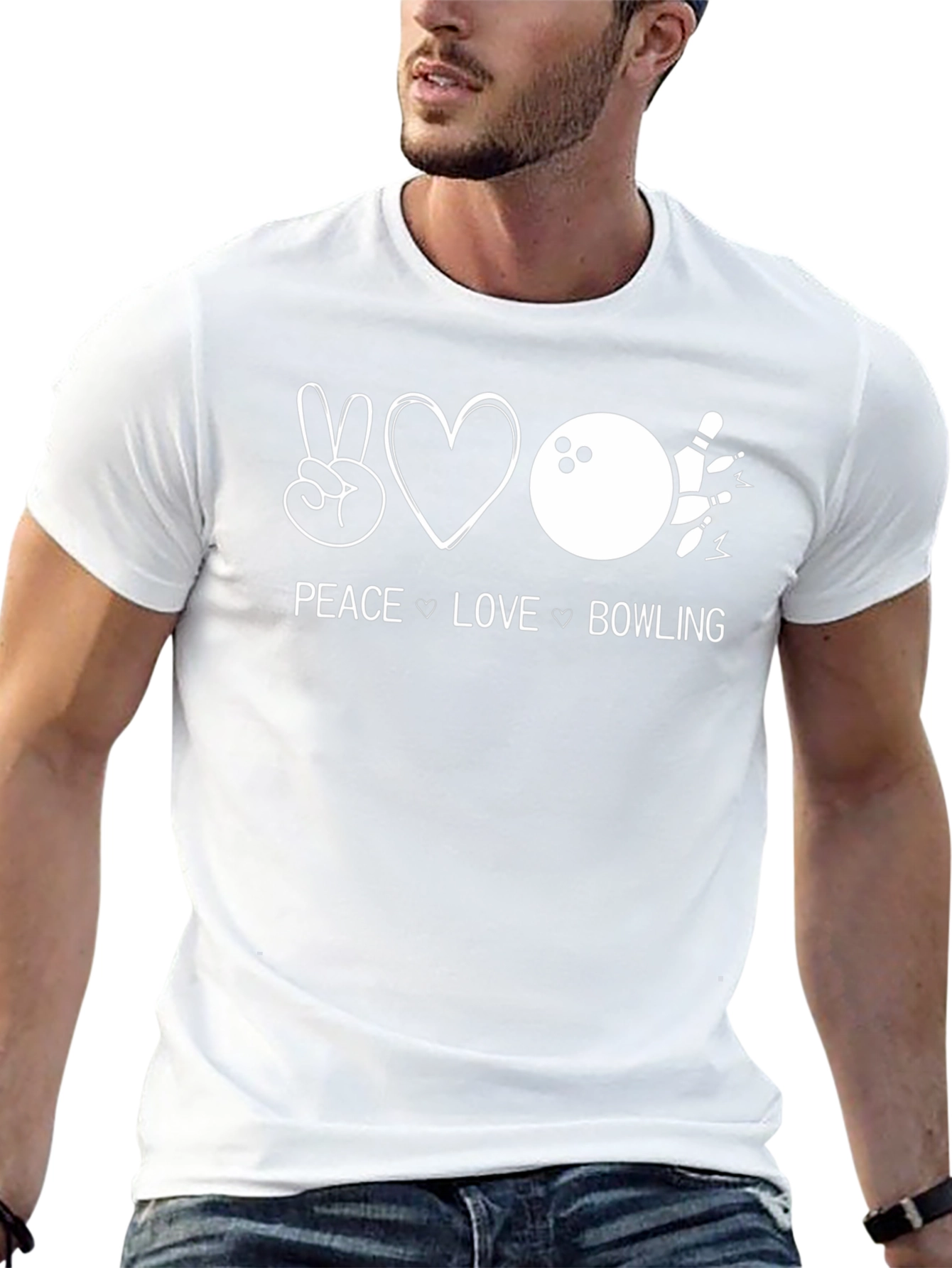Peace Love Bowling Black Graphic T-Shirt