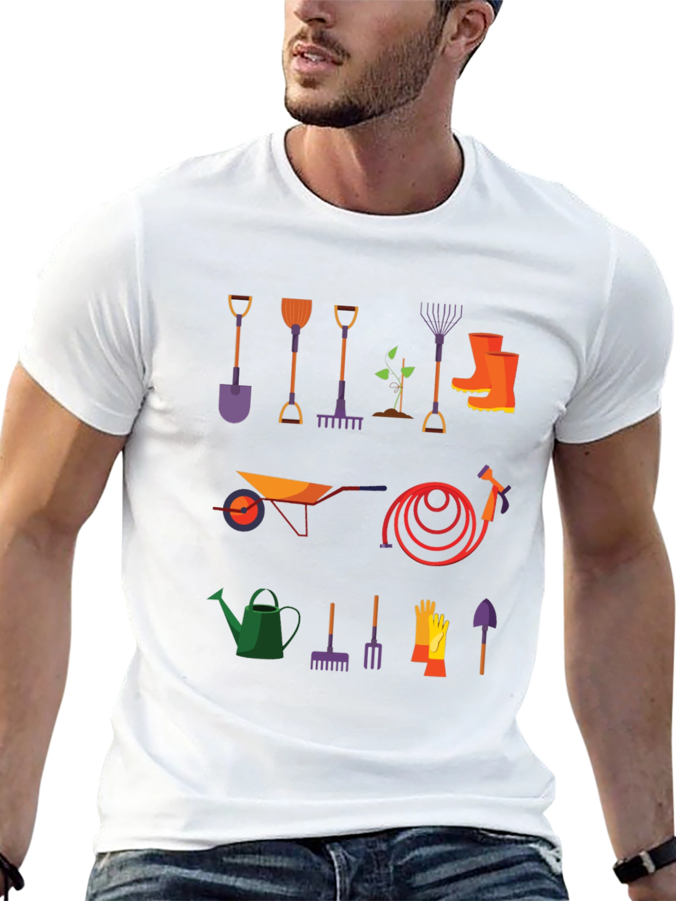 Gardening Tools Graphic Tee - Black Cotton T-Shirt