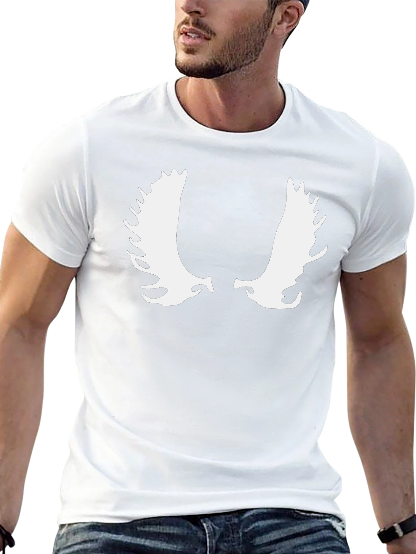 Moose Antler Graphic Tee - Black Cotton Casual T-Shirt
