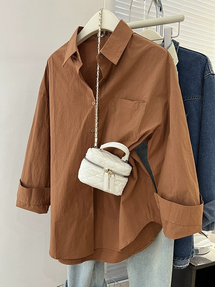 Style Loose Plus Size Women's Shirt Layered Wearing Blouse Jacket Women's Washed Cotton Versatile Top