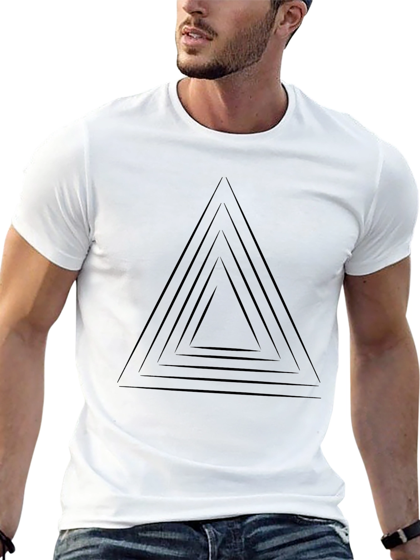 Abstract Triangle Graphic Black T-Shirt
