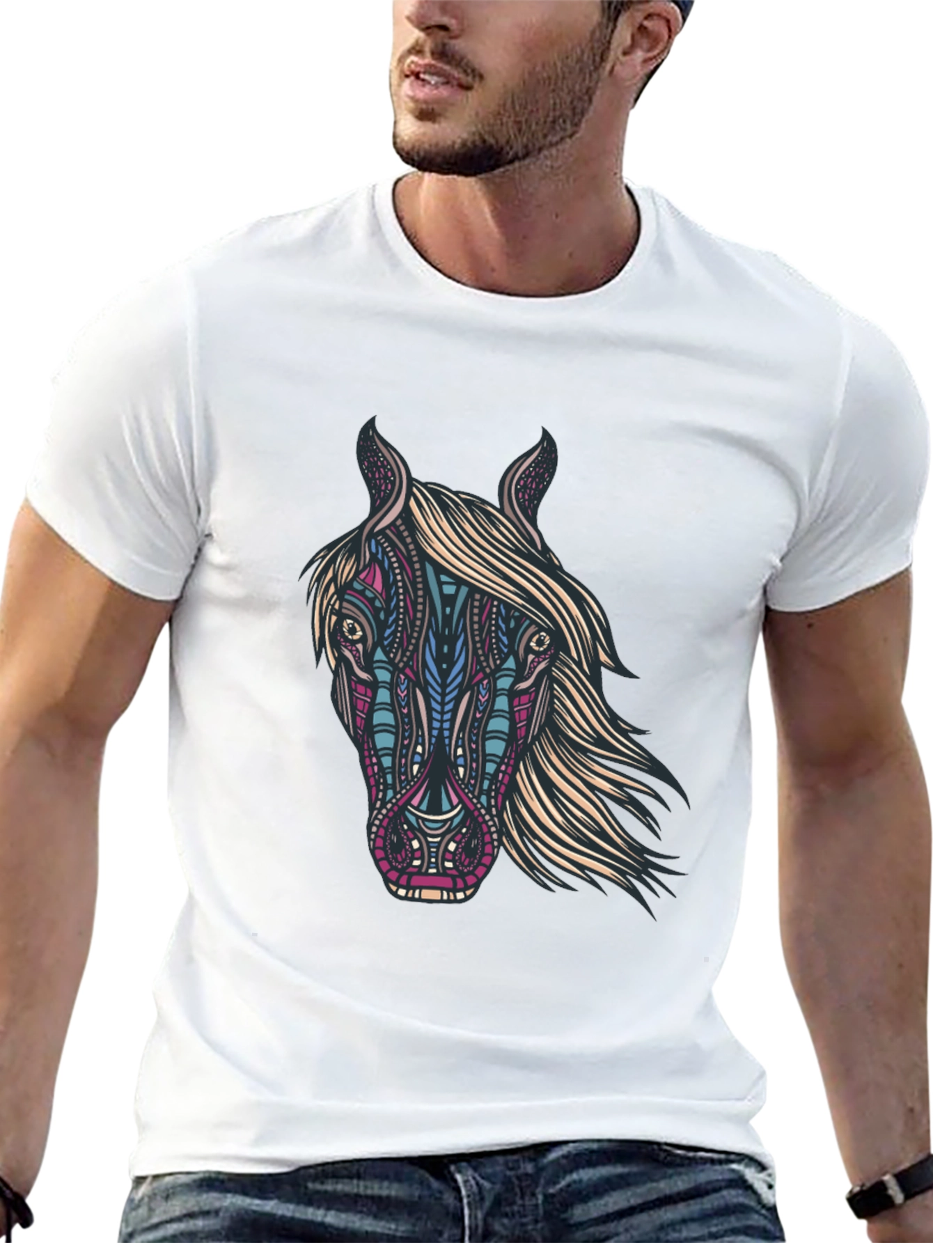 Horse Graphic Print Black T-Shirt