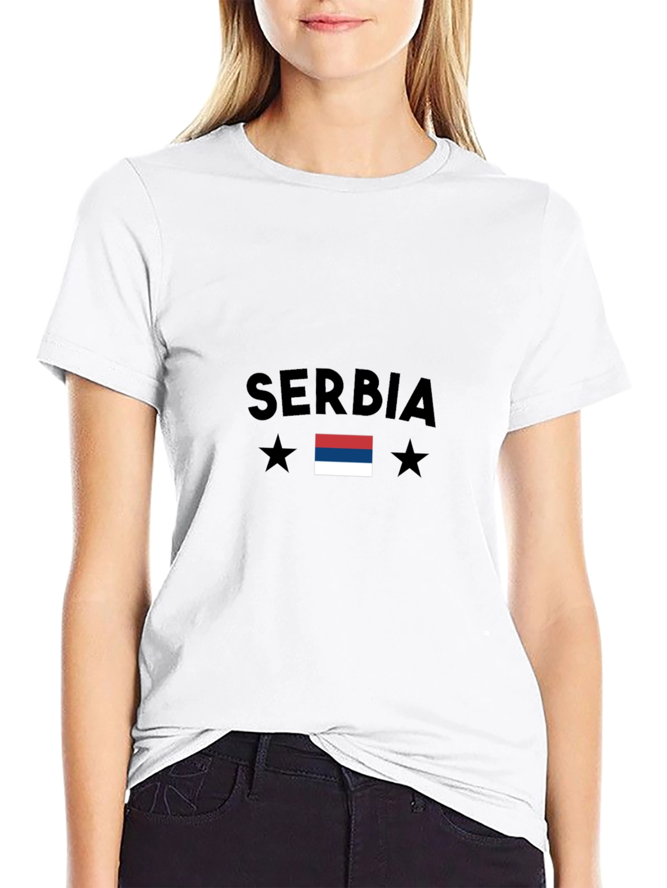 Serbia Flag Graphic Tee - Black Cotton Casual Shirt