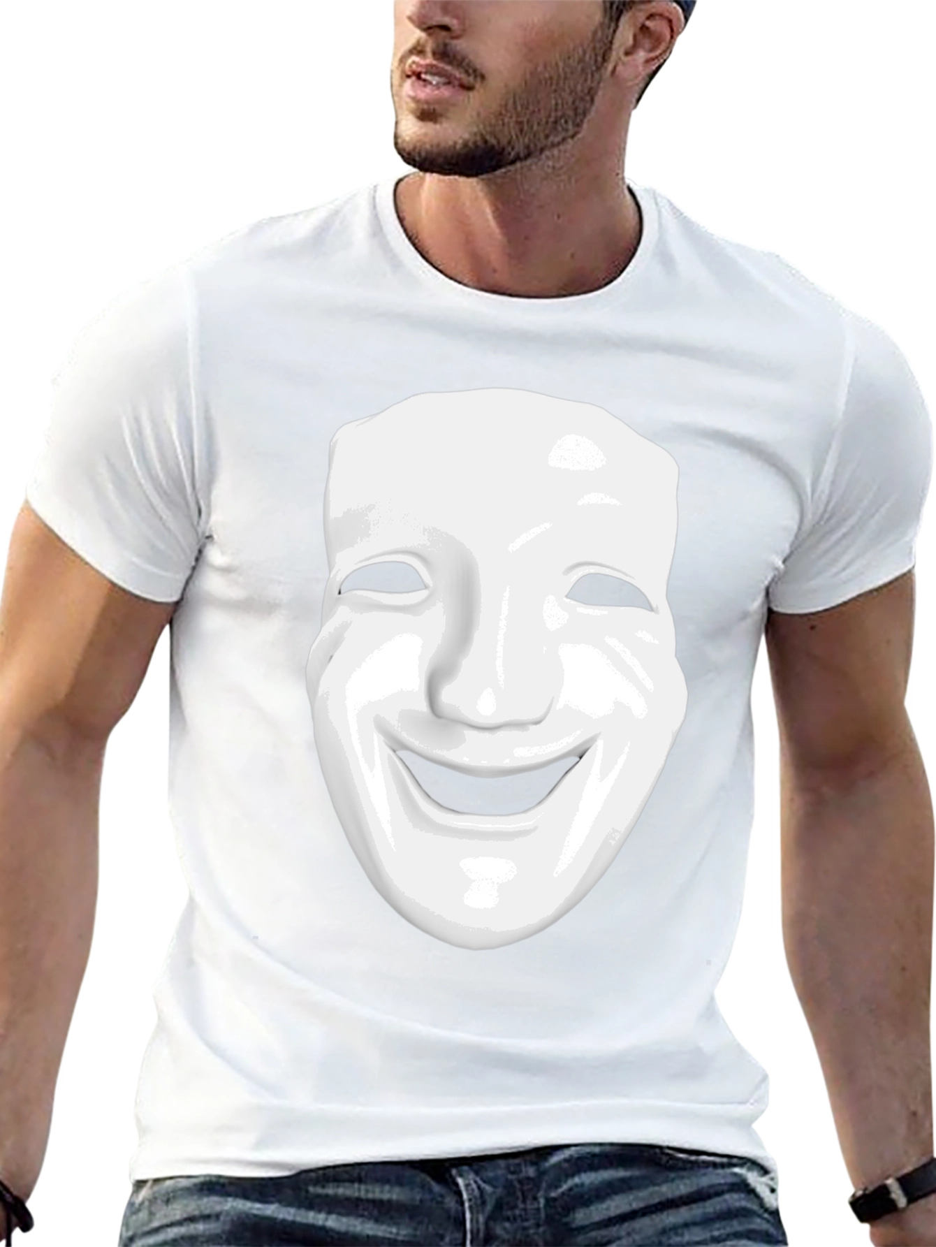 Smiling Mask Graphic Tee - Modern Casual Style
