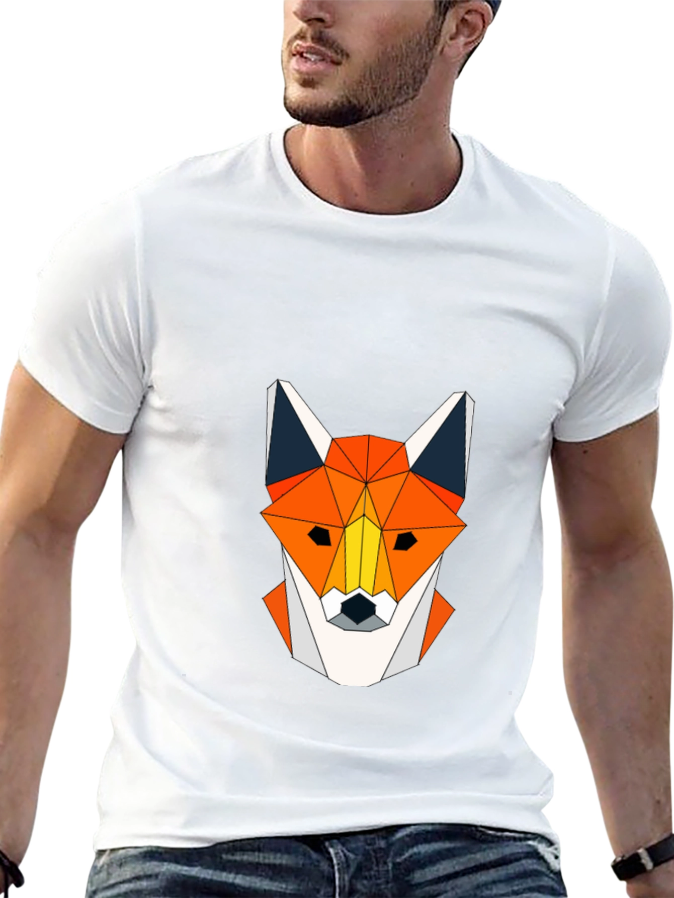 Geometric Fox Head Graphic Tee - Modern Design