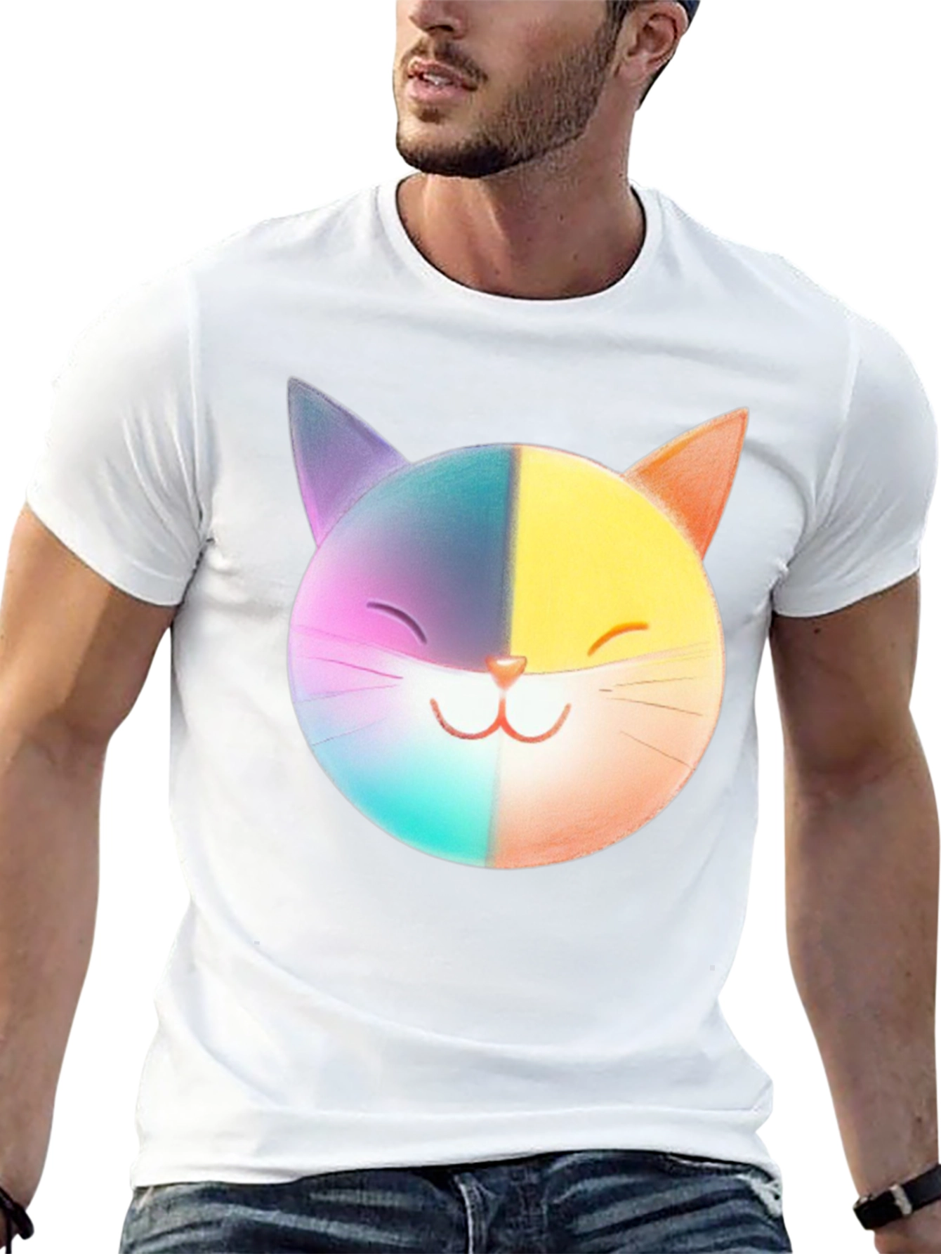 Rainbow Cat Graphic Tee - Soft Cotton Blend