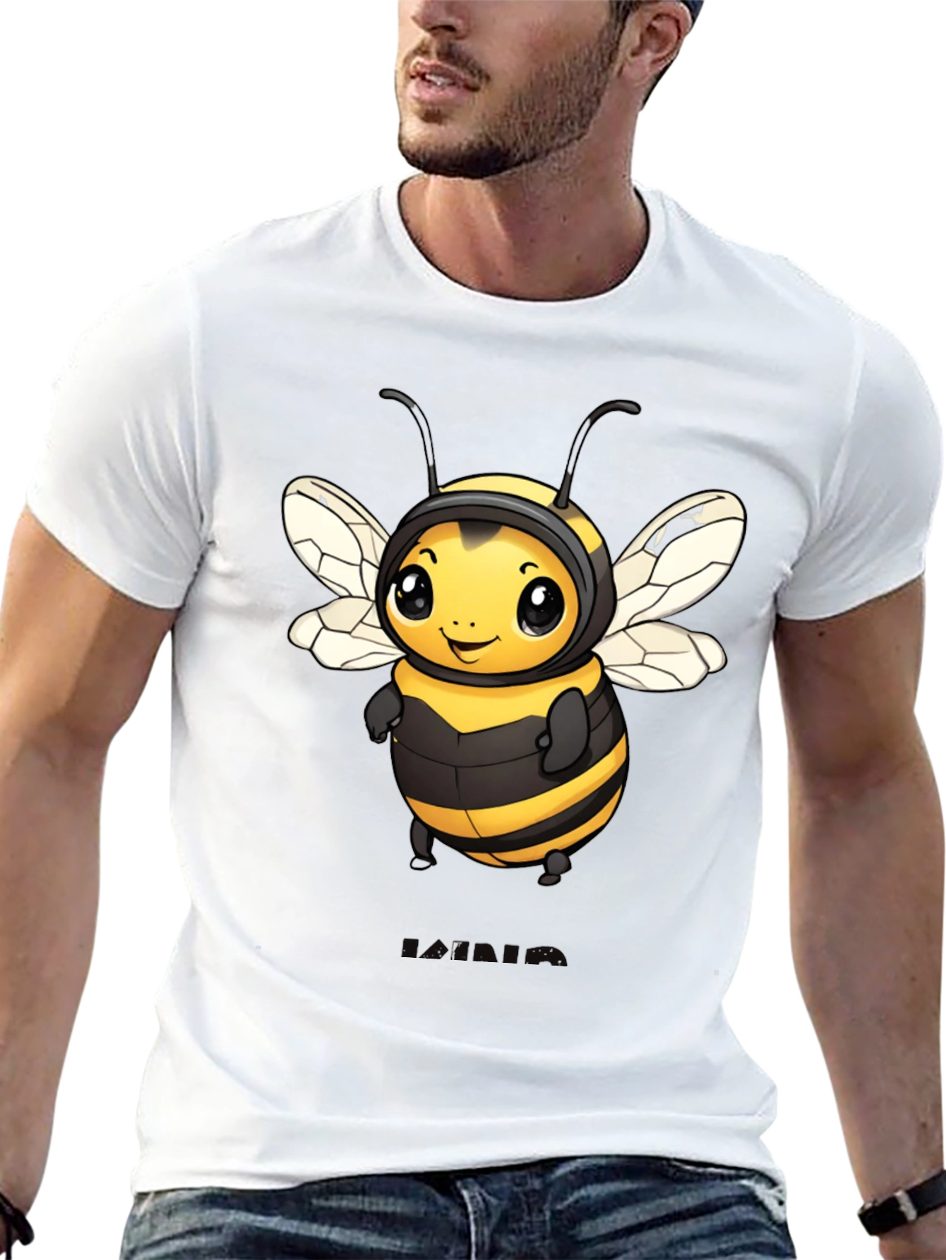 Cute Bee Graphic Black T-Shirt