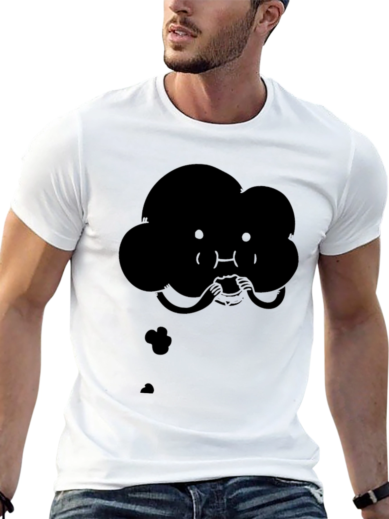 Quirky Cartoon Cloud Eating T-Shirt - Black