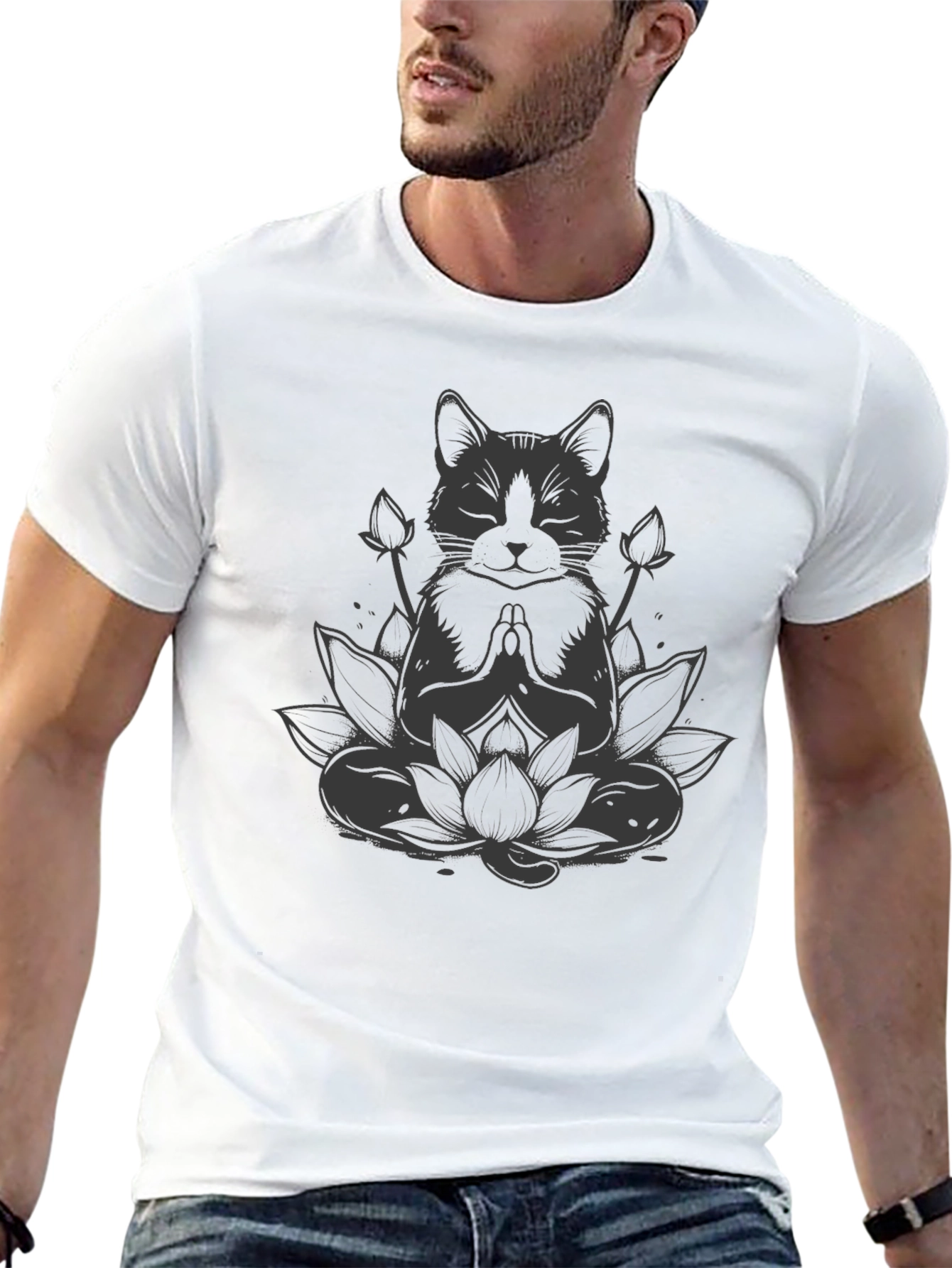 Zen Cat Lotus T-Shirt - Meditating Feline Tee