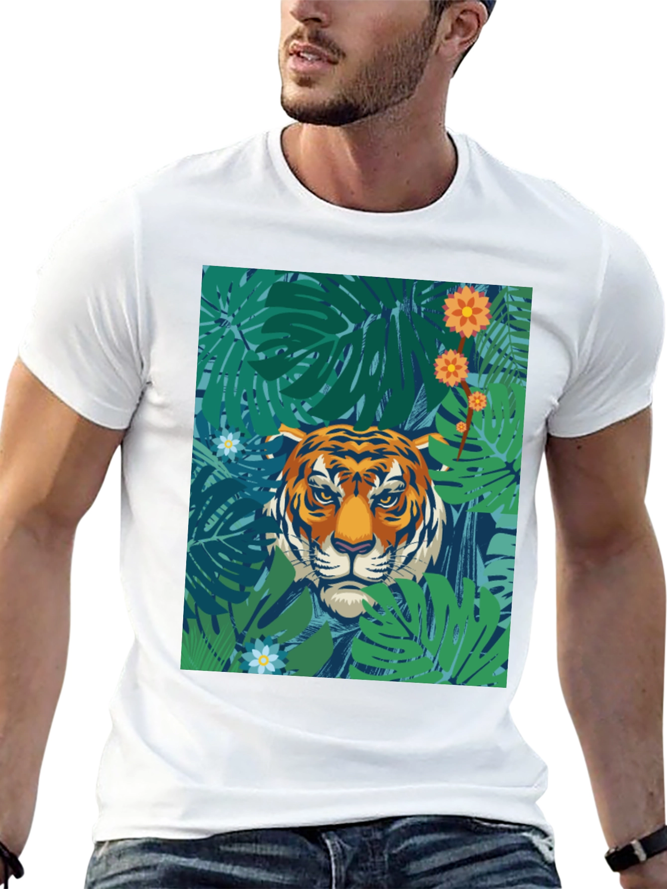 Jungle Tiger Graphic Tee - Black Cotton T-Shirt