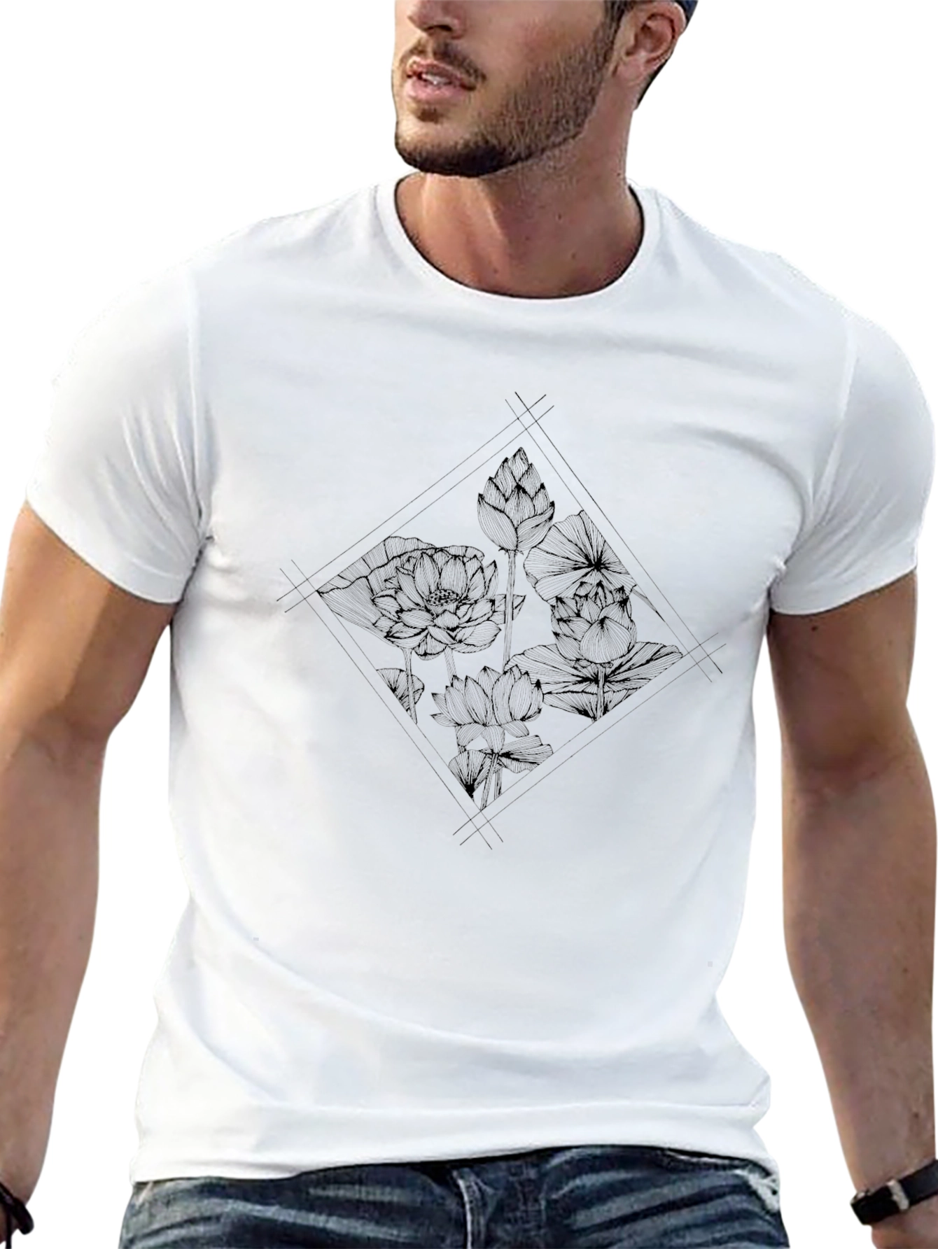 Black Floral Diamond Graphic T-Shirt