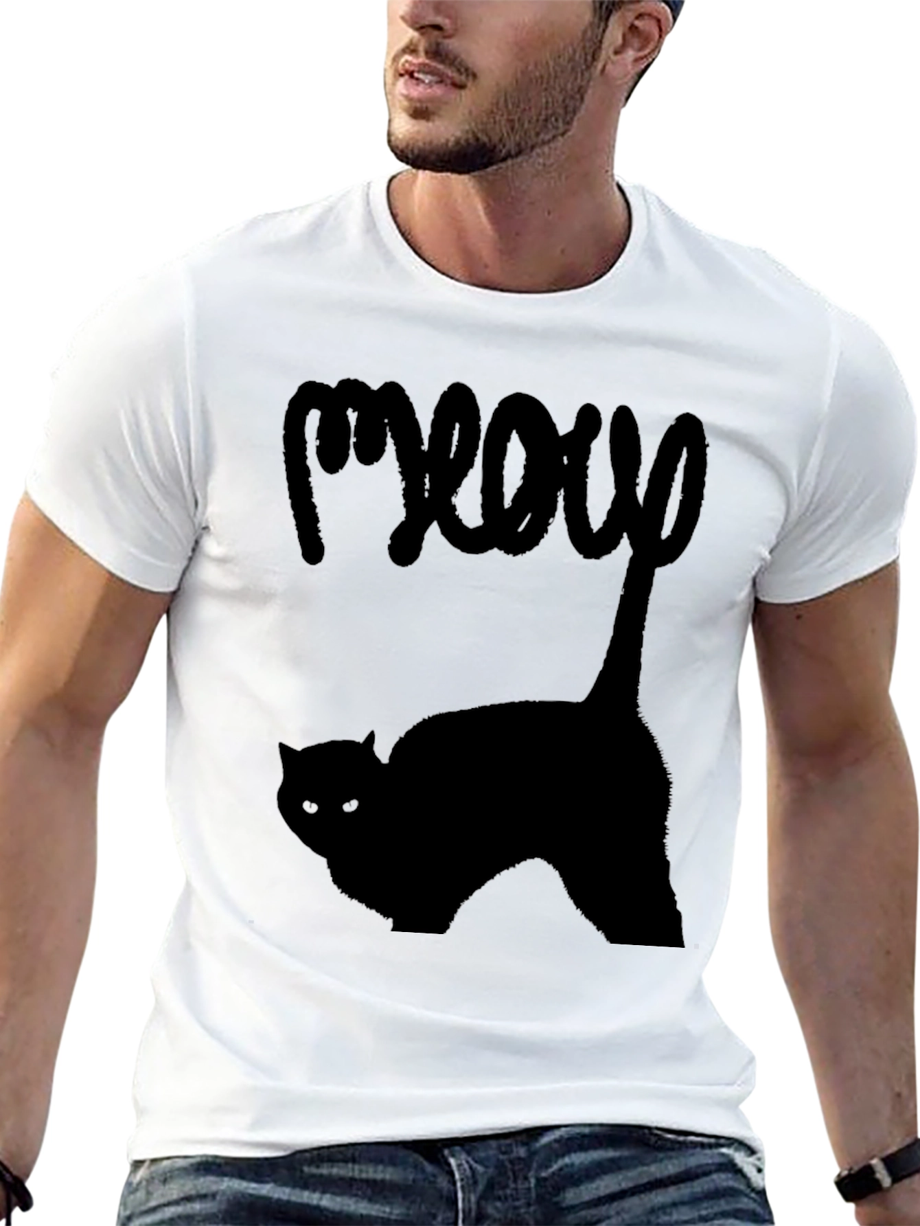 Meow Cat T-Shirt - Black Graphic Tee