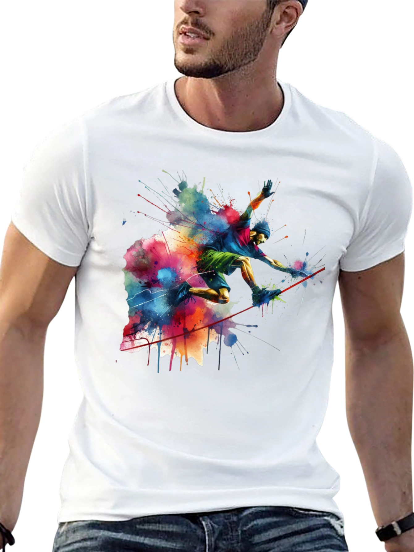 Vibrant Slackliner Graphic Tee - Mens Black Cotton T-Shirt