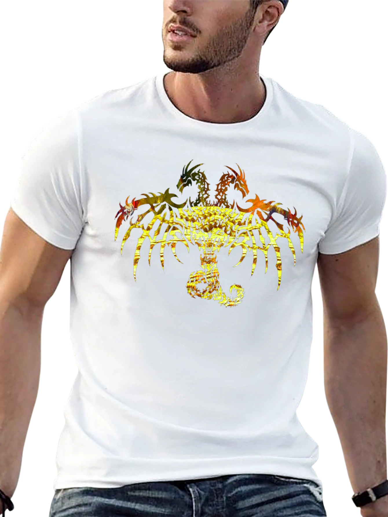 Three-Headed Dragon Graphic Print Black Tee