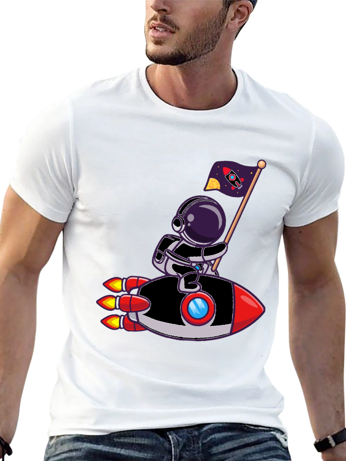 Astronaut Rocket Ride Graphic Tee - Cool Space T-Shirt
