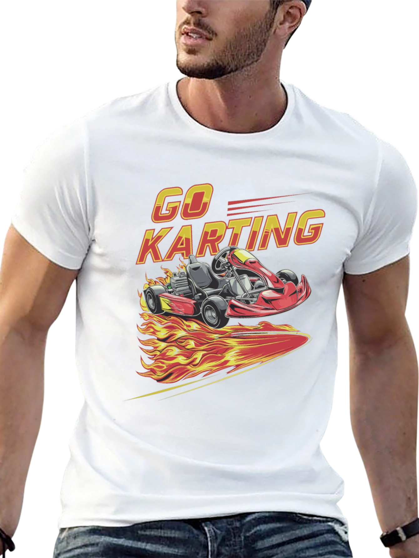Go Karting Graphic T-Shirt - Racing Flames Design