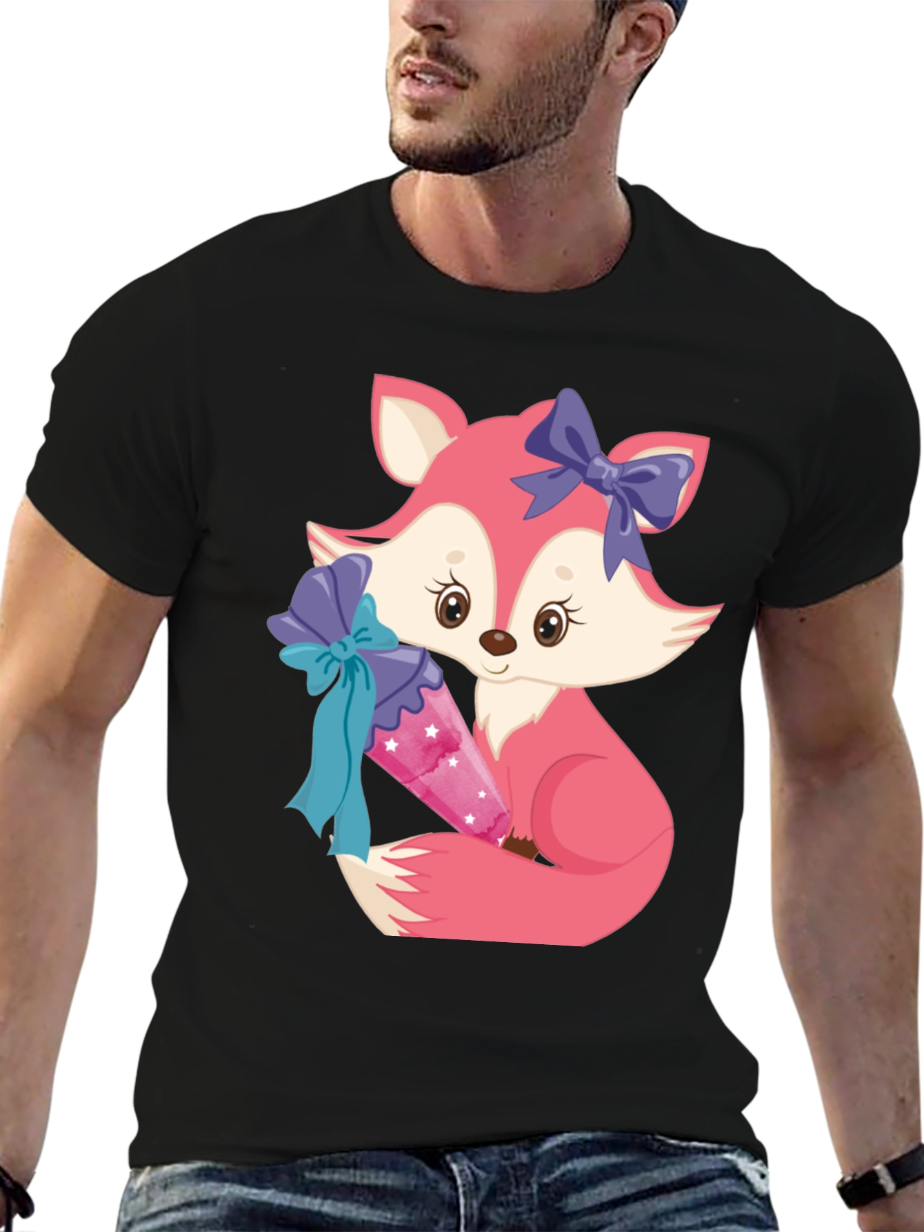 Cute Fox Graphic Tee - Pink Animal Cartoon Shirt