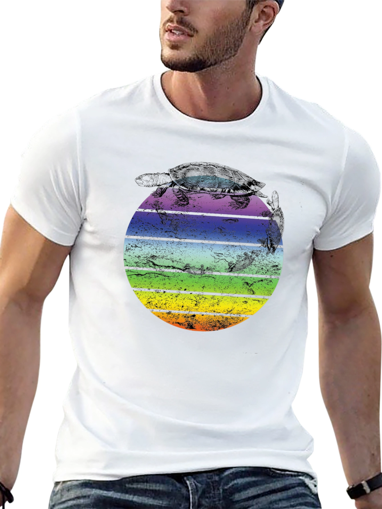 Retro Turtle Sunset Graphic T-Shirt - Unisex Black Tee