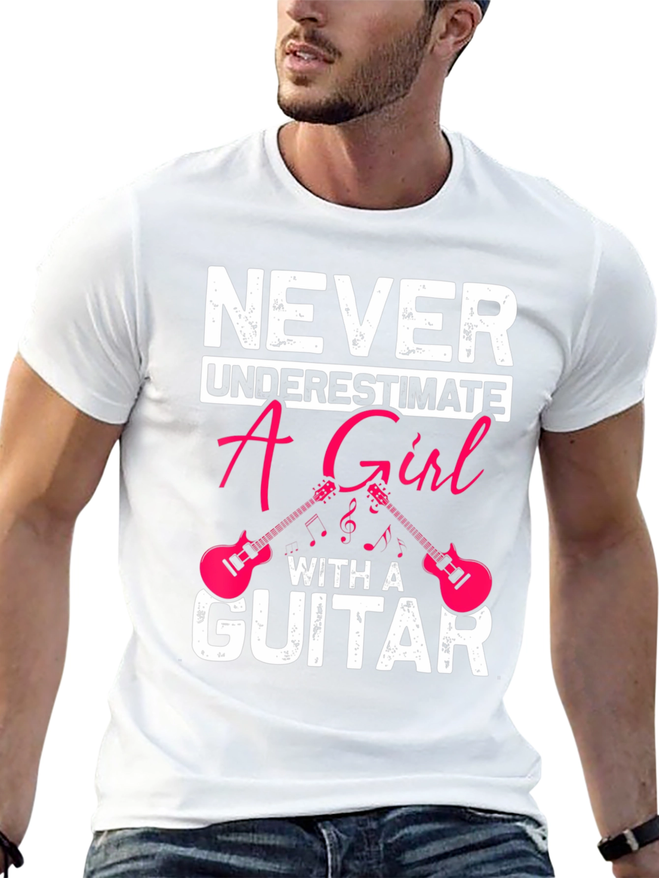 Never Underestimate A Girl With A Guitar Black T-Shirt