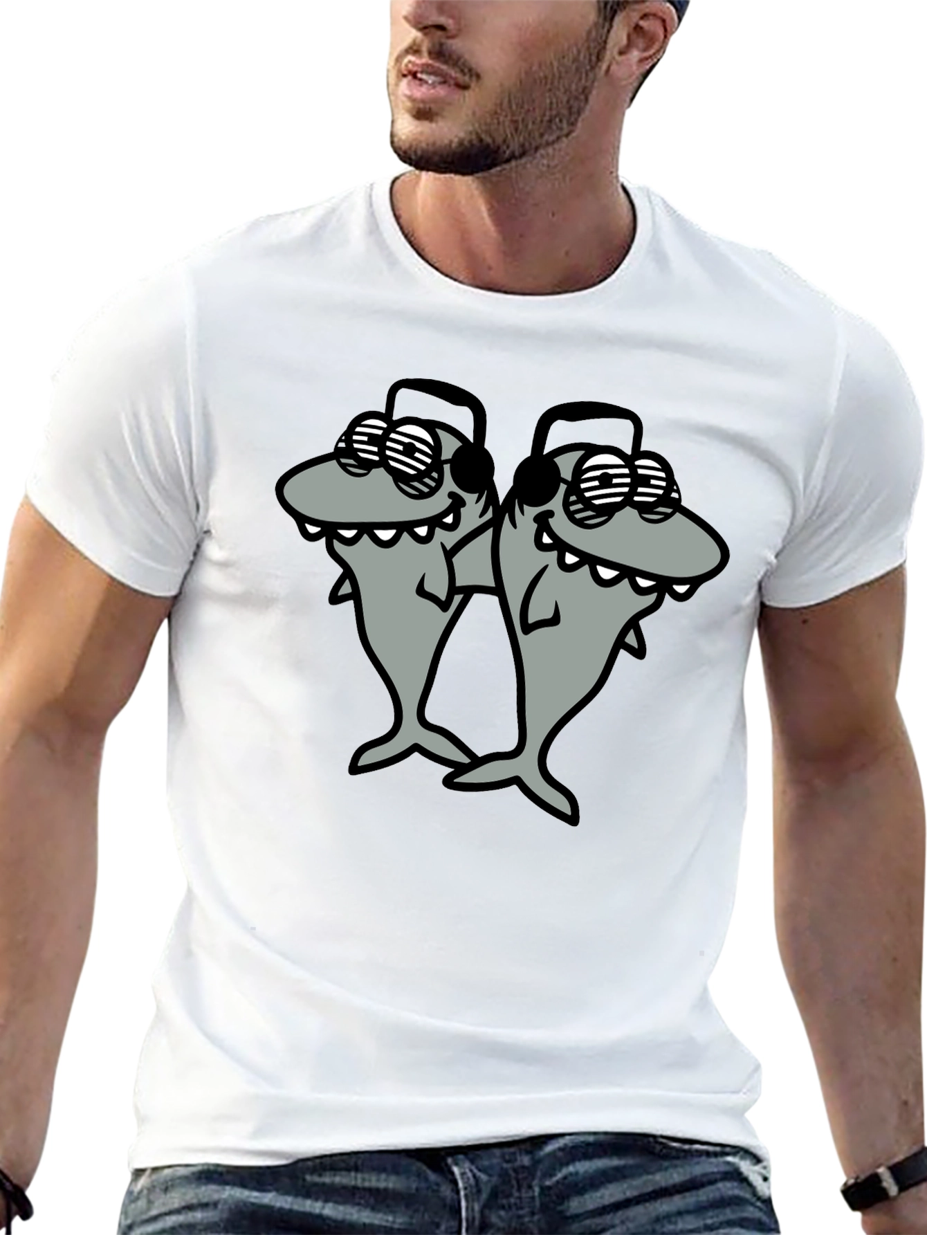 Shark DJ Black T-Shirt - Cool Cartoon Graphic Tee