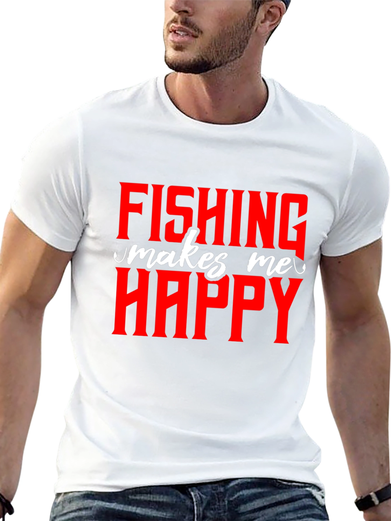 Fishing Makes Me Happy T-Shirt - Novelty Graphic Tee