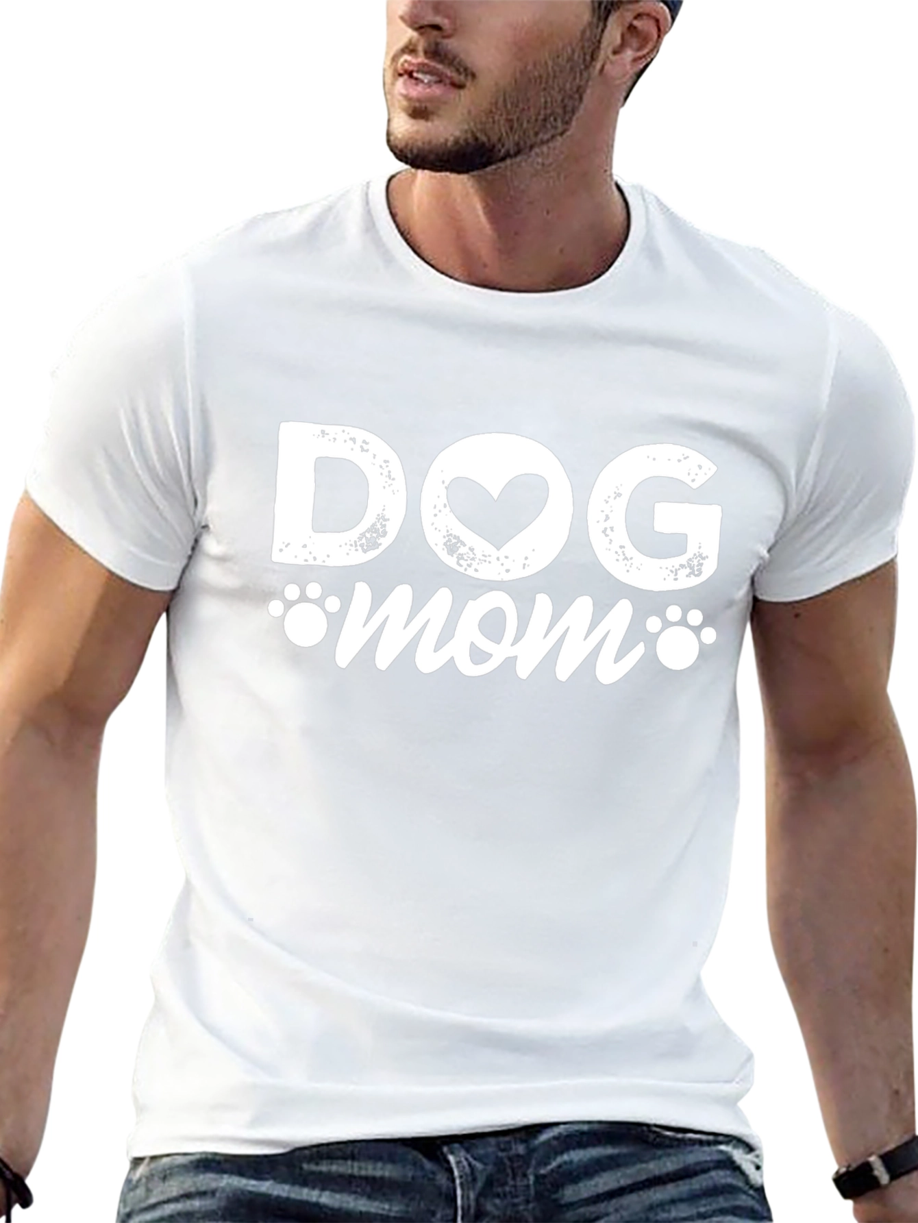 Dog Mom Black T-Shirt with Heart Paw Prints
