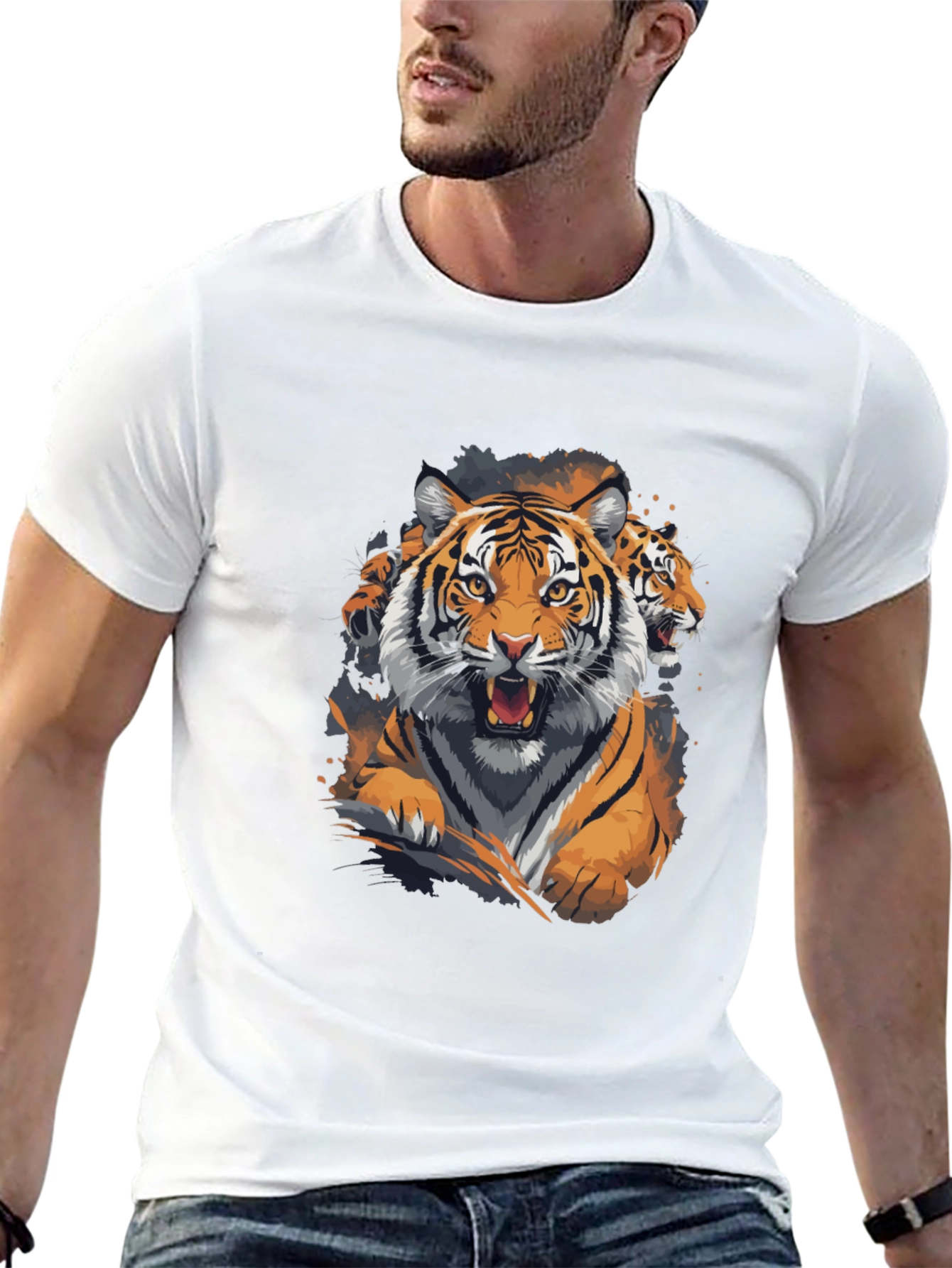 Tiger Graphic Print Crew Neck T-Shirt