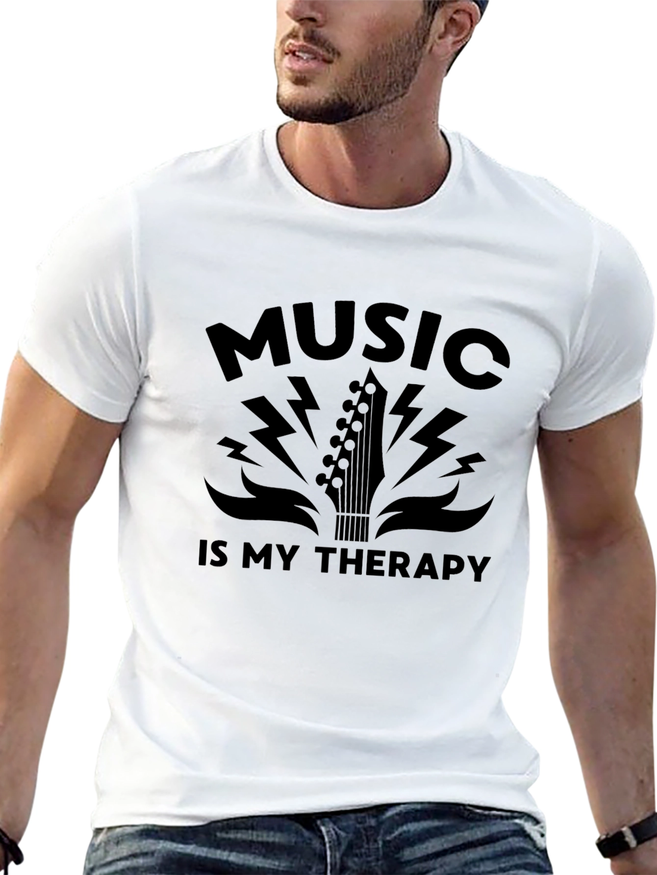 Music Therapy Graphic Tee - Black Cotton T-Shirt