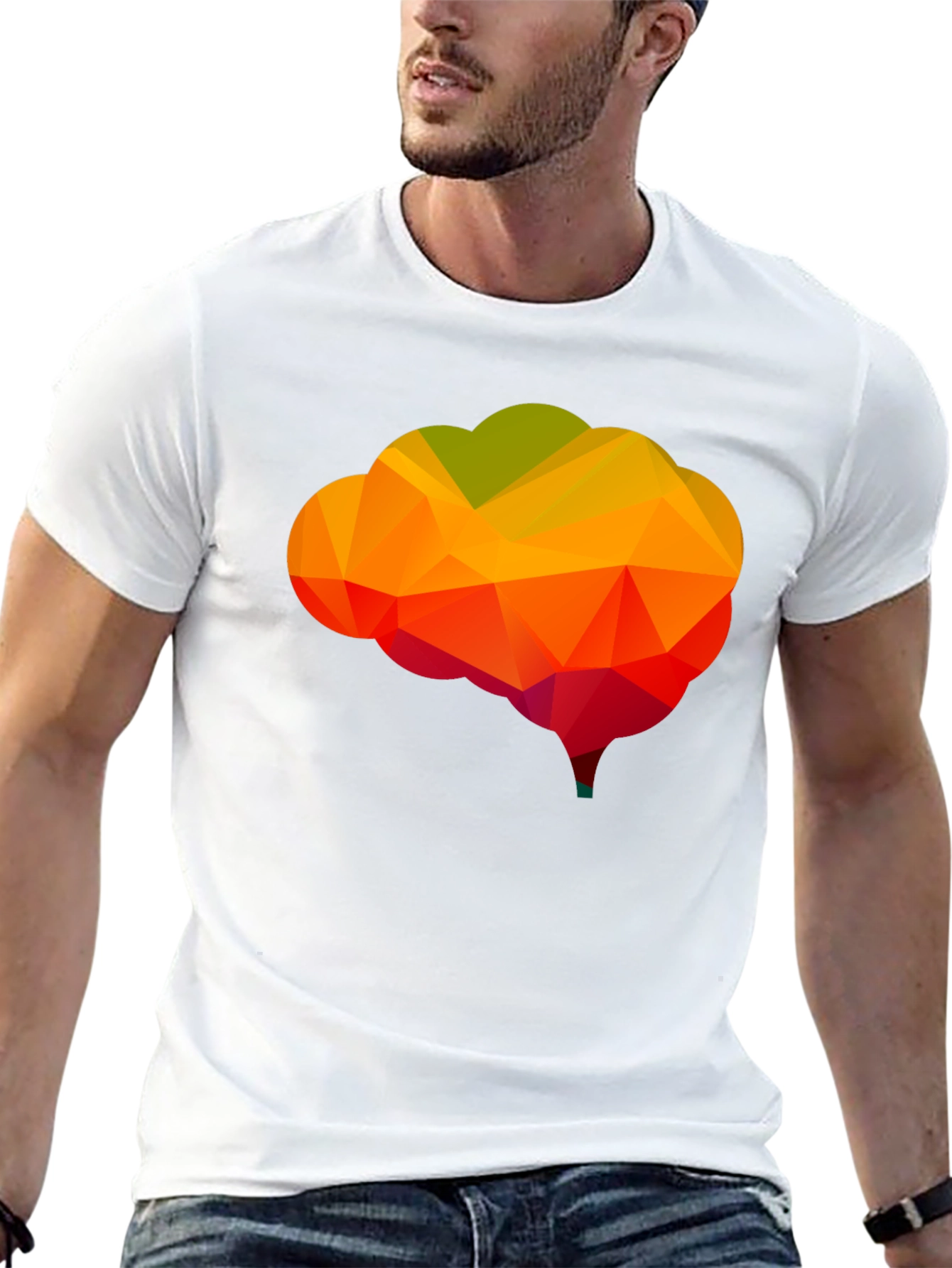 Geometric Brain Graphic Tee - Black Cotton Shirt