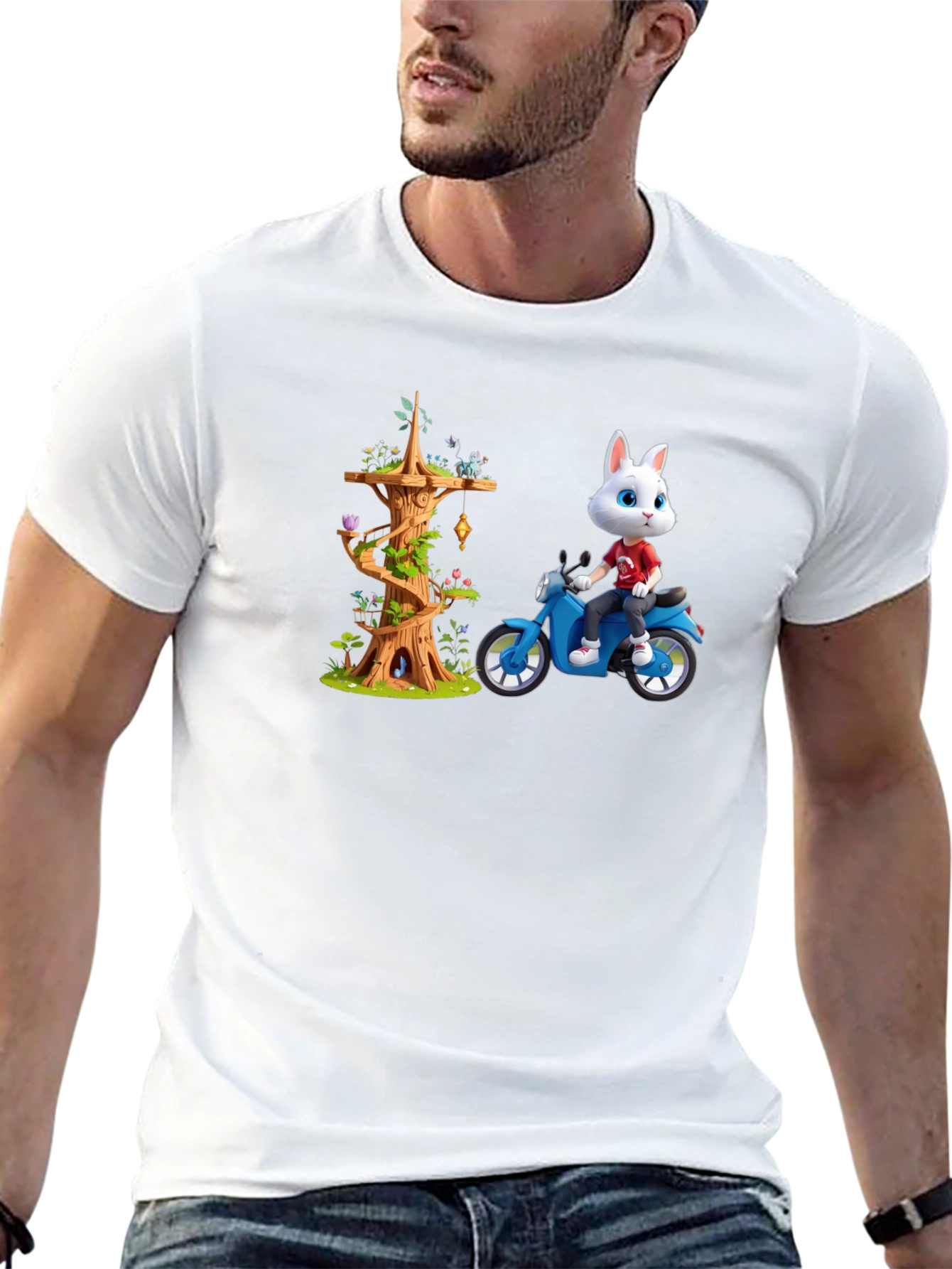 Cartoon Rabbit on Motorcycle T-Shirt
