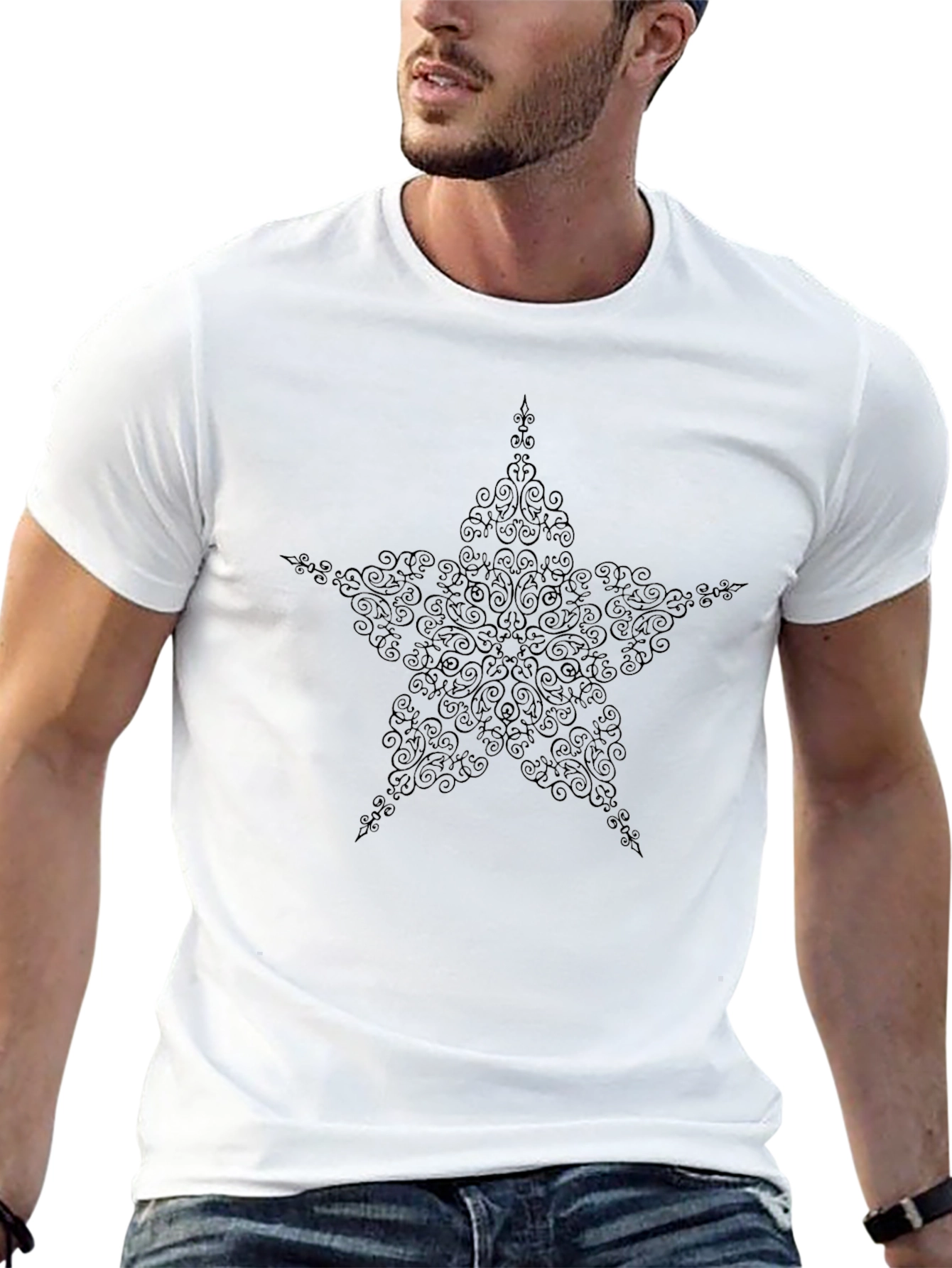 Stylish Black Star Swirl Graphic Tee