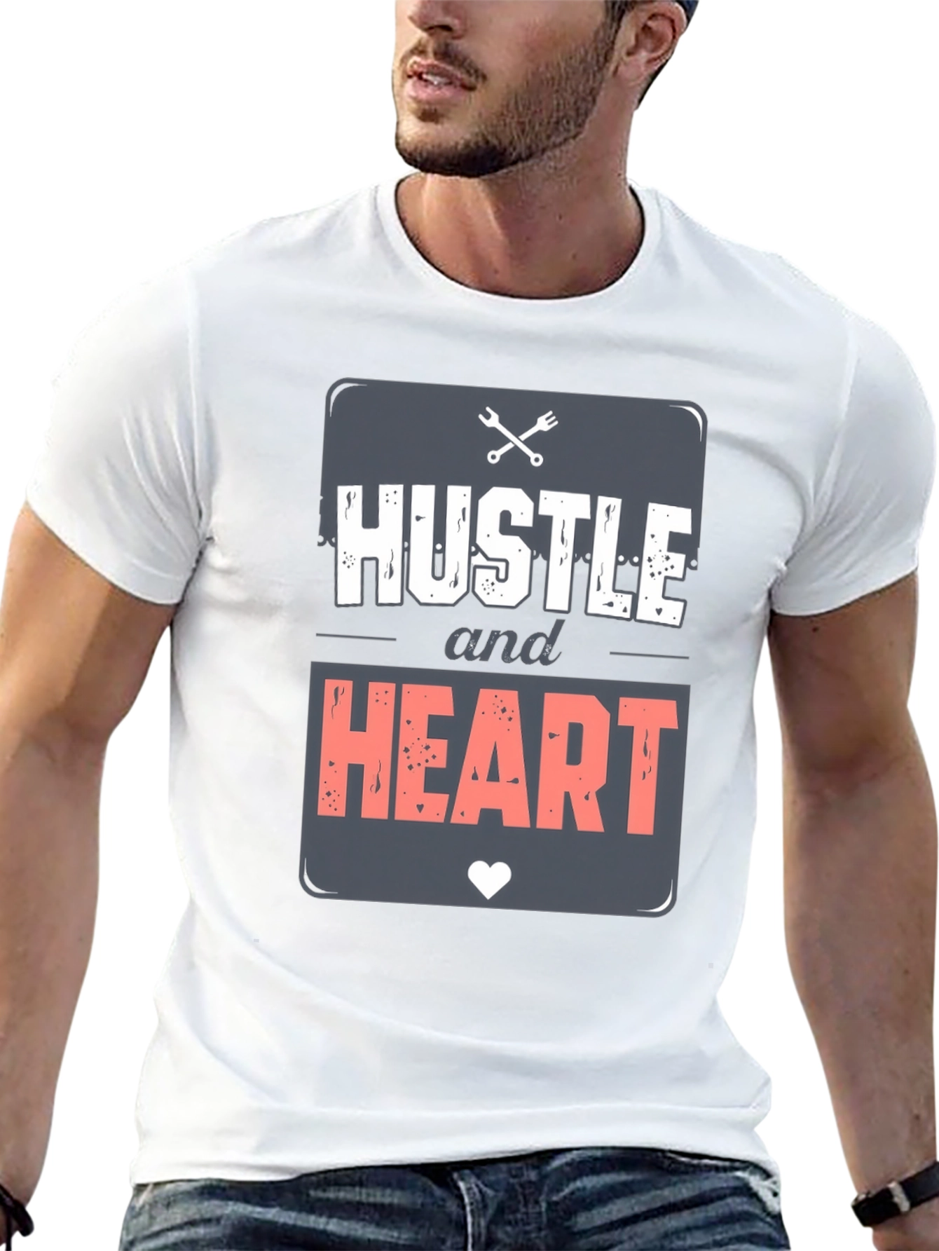 Hustle & Heart Graphic Tee - Motivational Mens T-Shirt