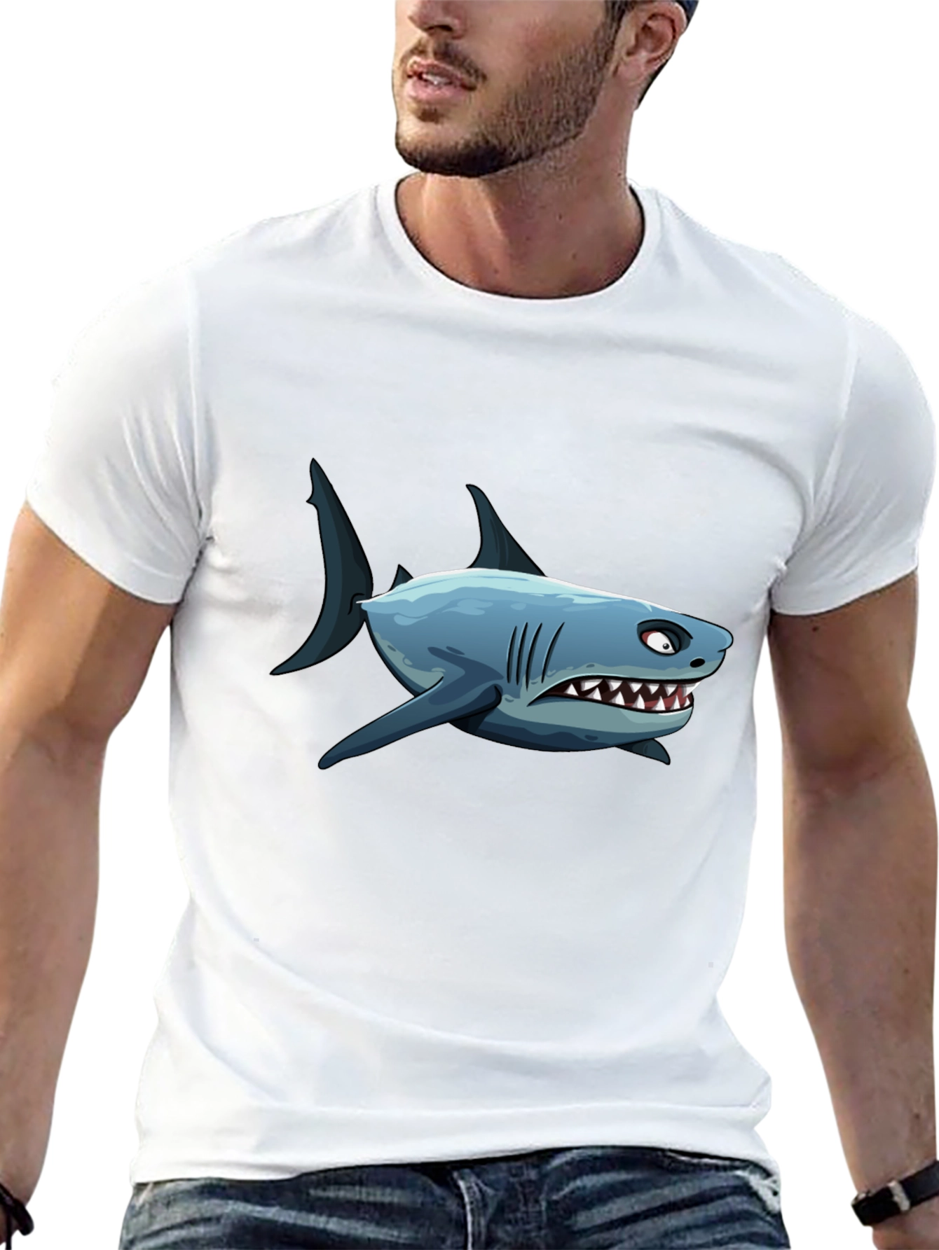 Mens Shark Cartoon Graphic Black T-Shirt