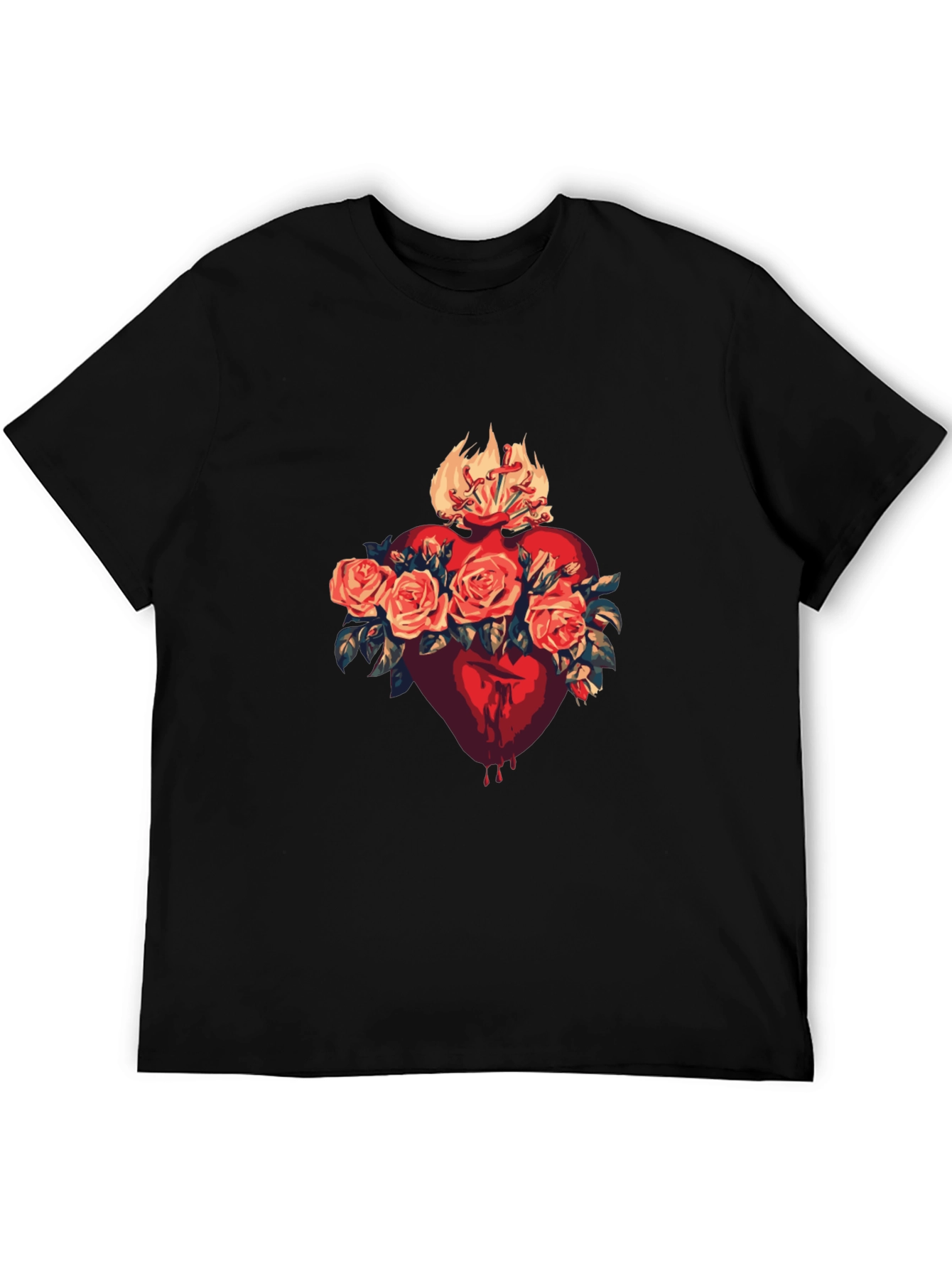 Sacred Heart Rose Graphic Tee - Classic Black T-Shirt