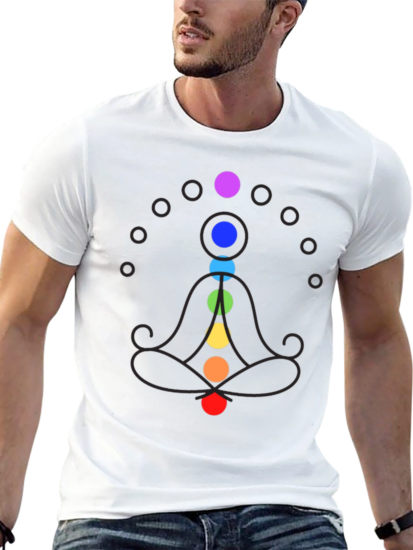 Chakra Meditation Graphic Print Black T-Shirt