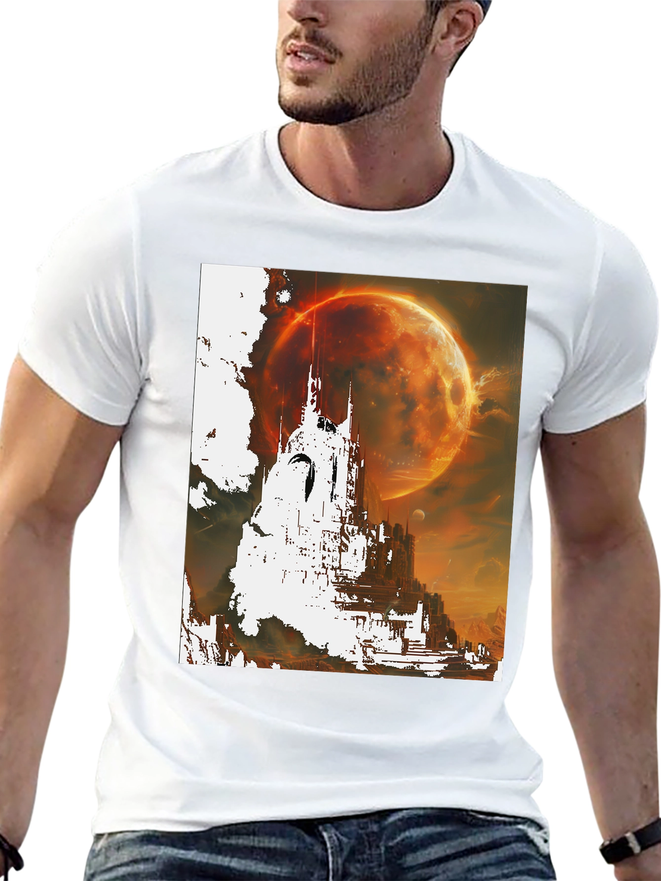 Sci-Fi Castle Graphic Tee - Premium Black T-Shirt