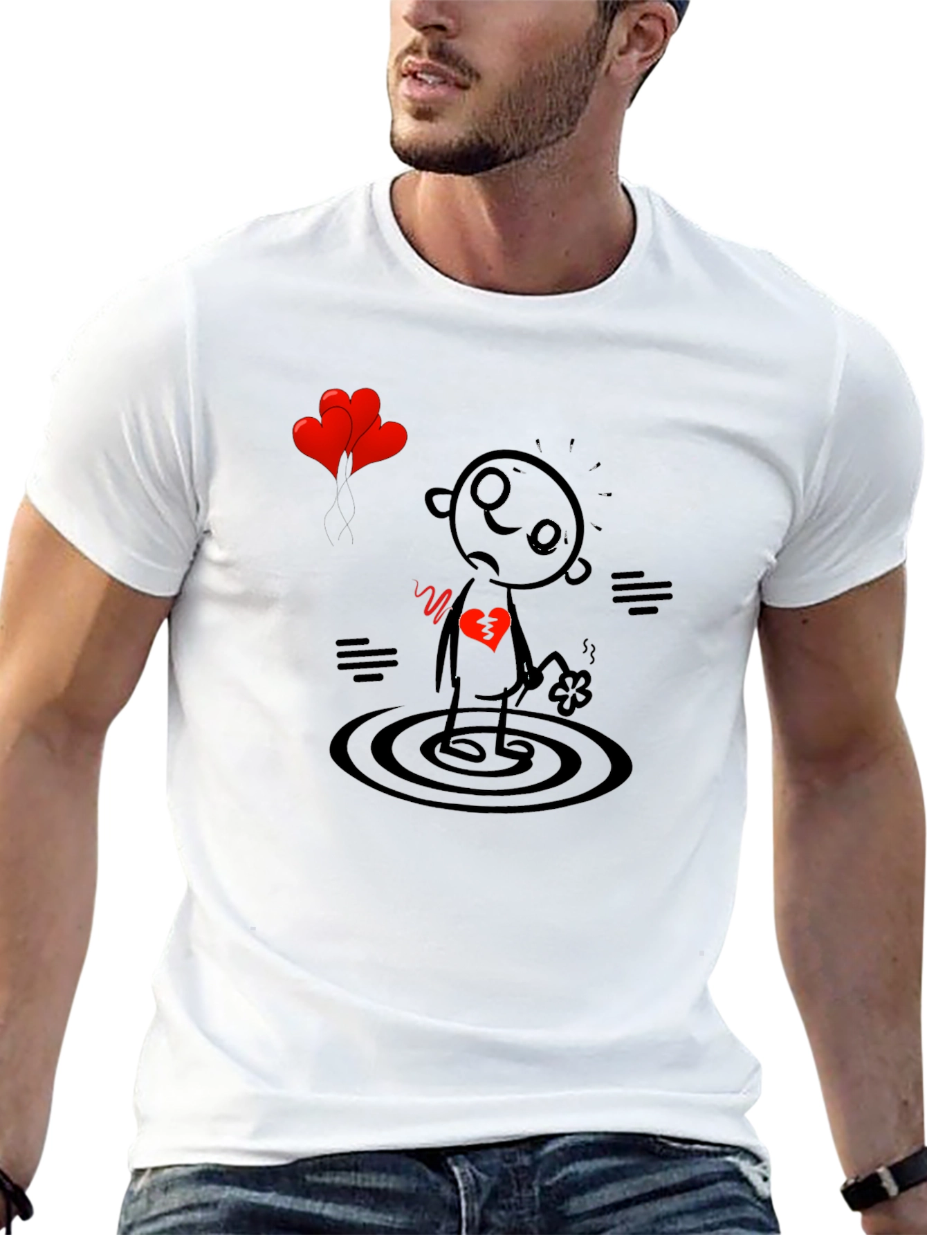 Heartbroken Stick Figure T-Shirt - Sad Cartoon Tee