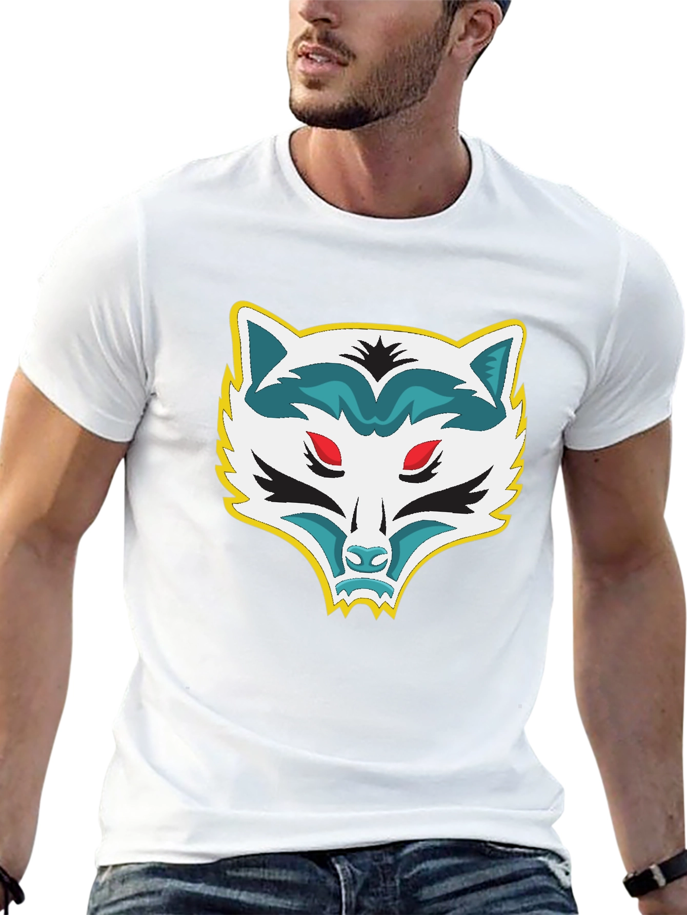 Mens Black T-Shirt with Raccoon Graphic