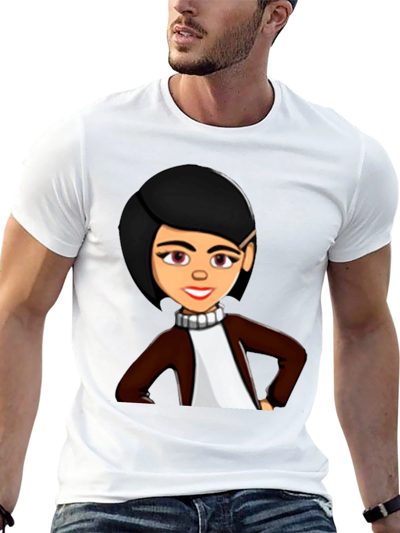 Cartoon Woman Graphic Tee - Trendy Black T-Shirt