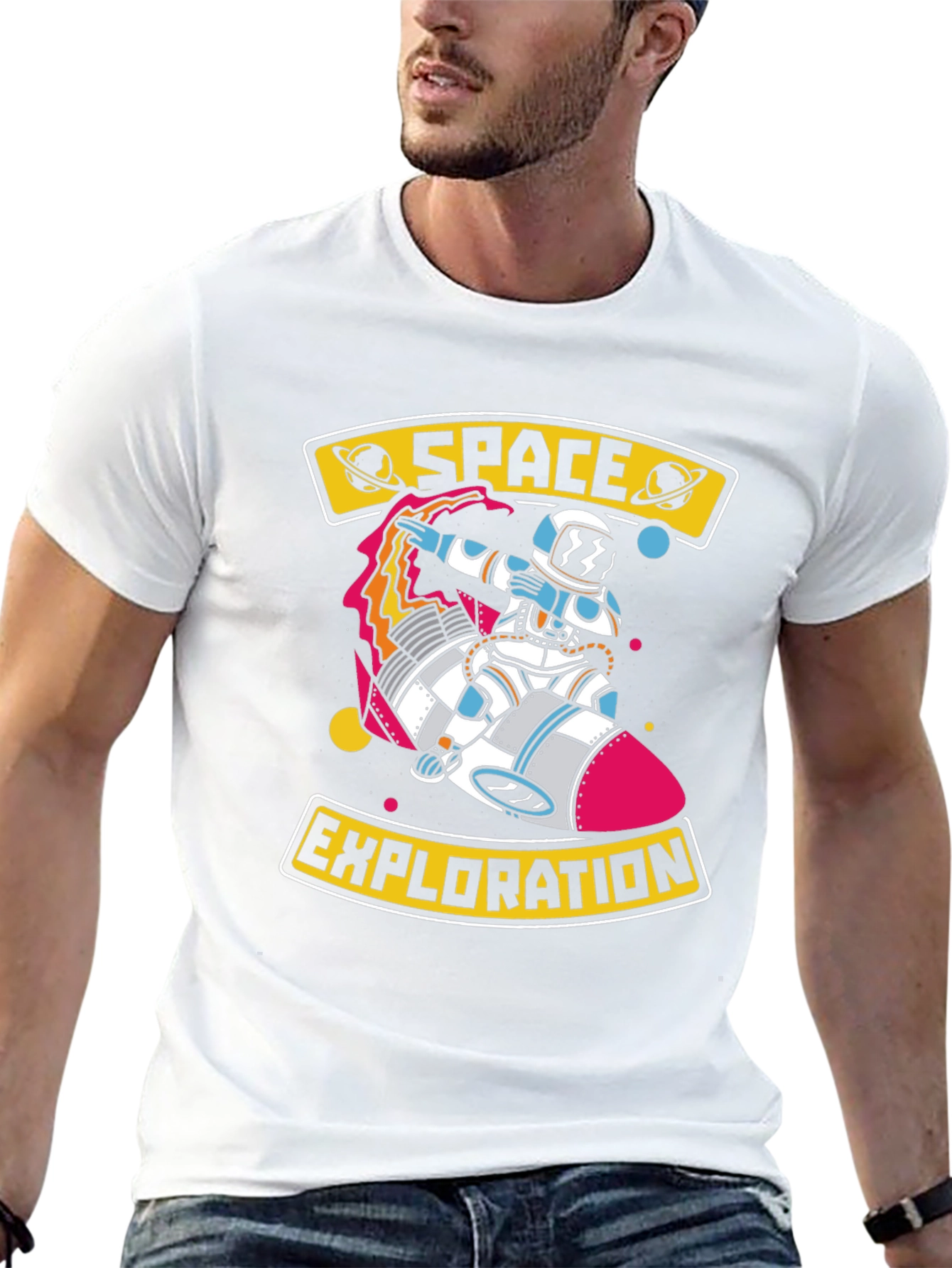 Space Exploration Graphic T-Shirt - Astronaut on Rocket