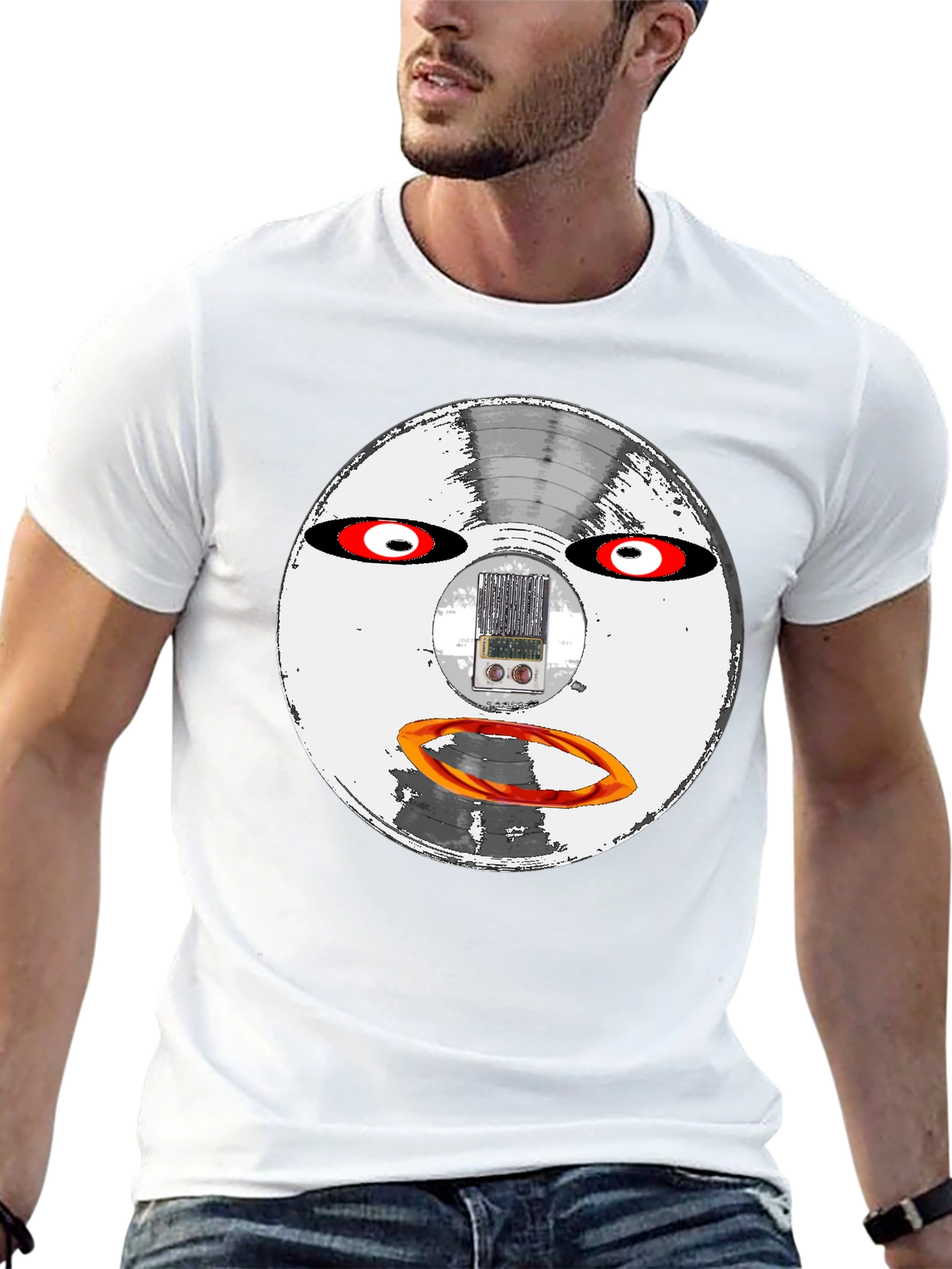 Retro Robot Face Black T-Shirt