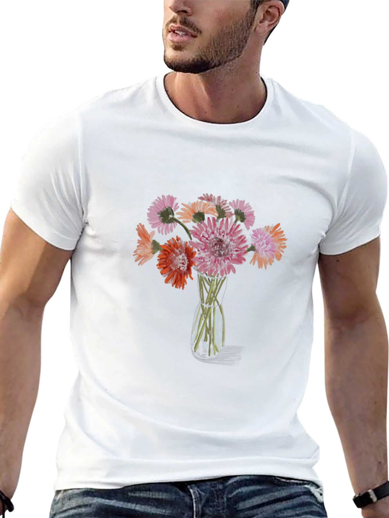 Floral Vase Graphic Tee - Casual Style