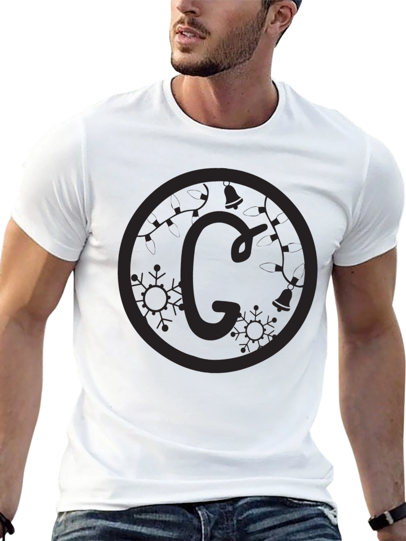 Monogram Christmas T-Shirt - Initial C Holiday Tee