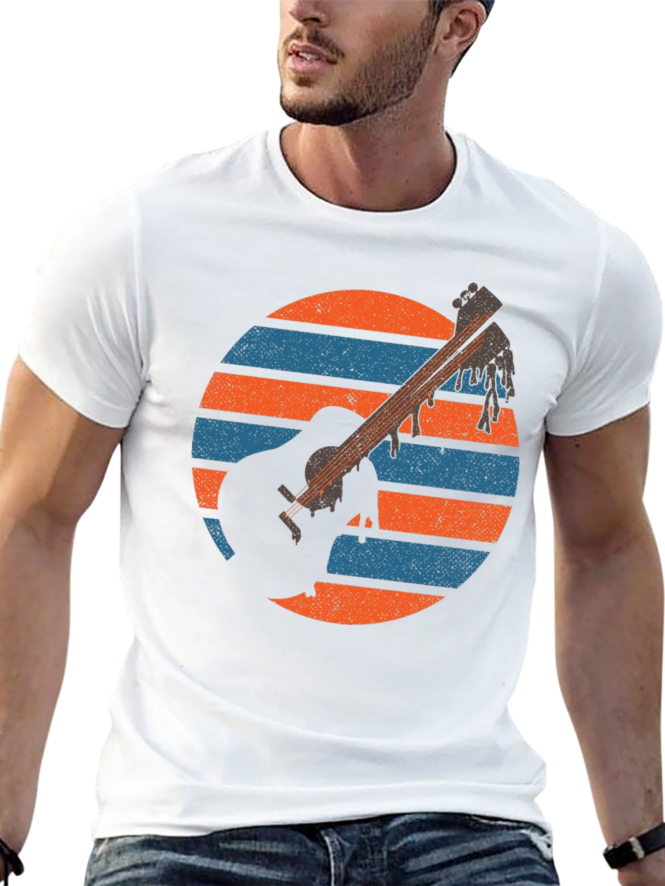 Retro Guitar Sunset Graphic Tee - Musicians Black T-Shirt