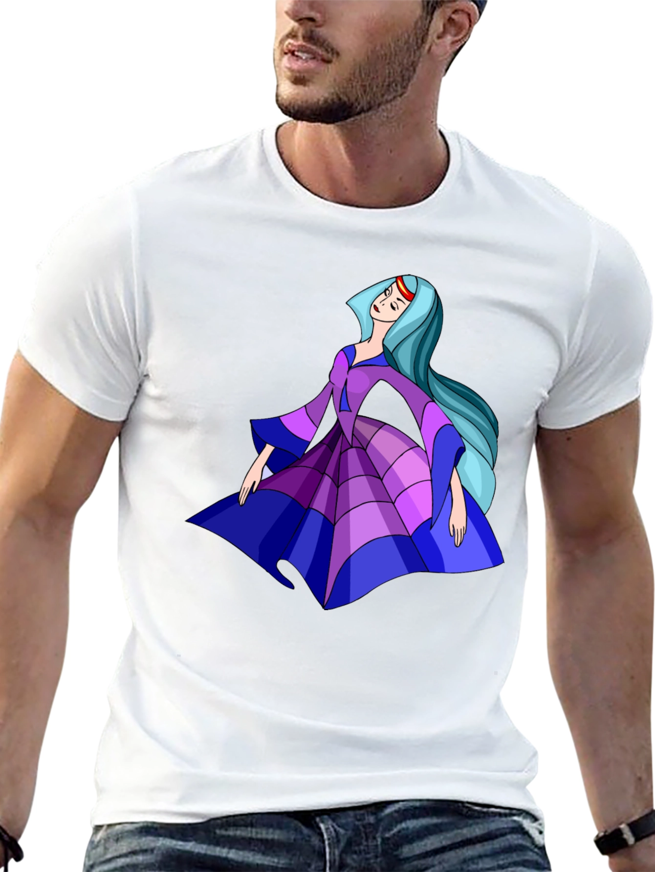 Cartoon Princess Graphic Tee - Black Cotton Casual Shirt